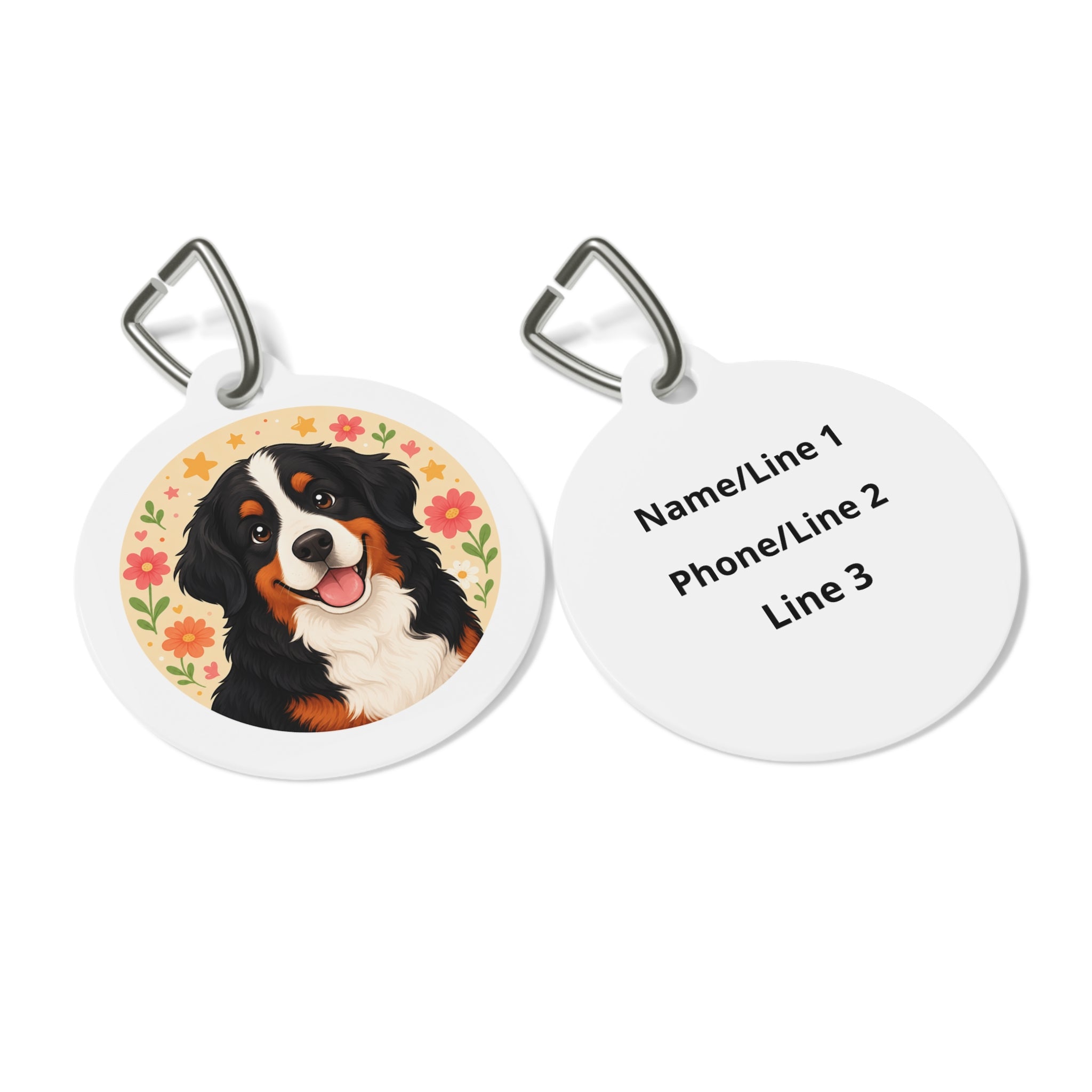 Bernese Mountain Dog Gentle Pastel Bloom Personalized Dog ID Tag