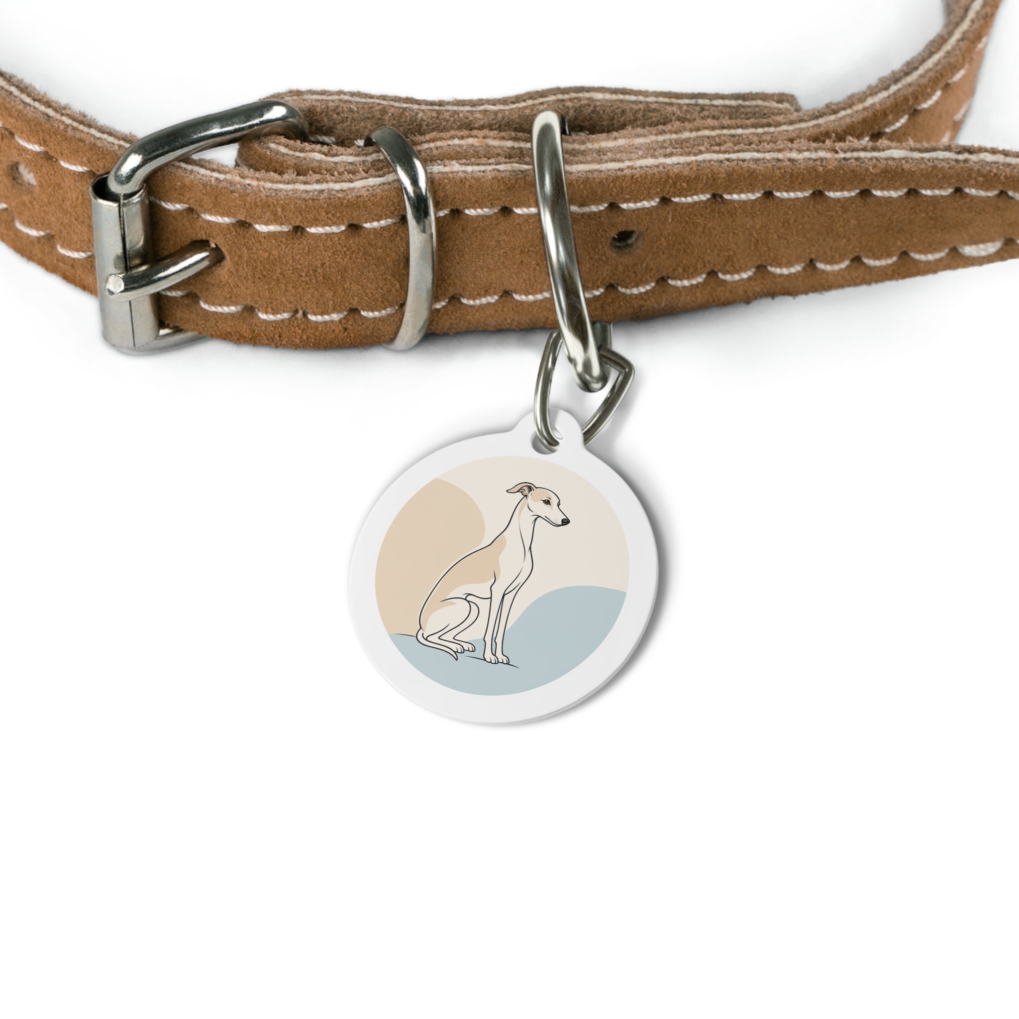 Whippet Minimal Seated Portrait Personalized Dog ID Tag
