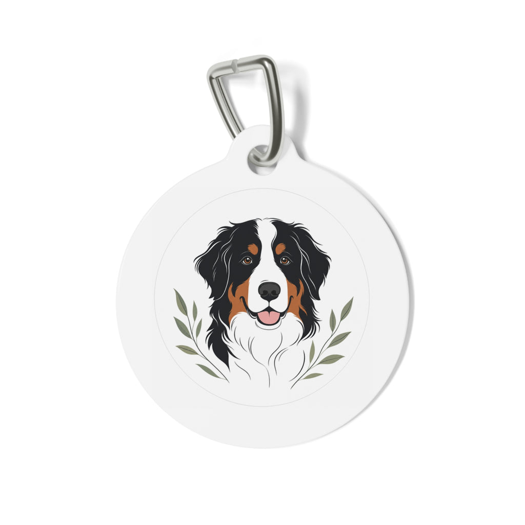 Bernese Mountain Dog Elegante Ilustración de Jardín Placa de Identificación Personalizada para Perro