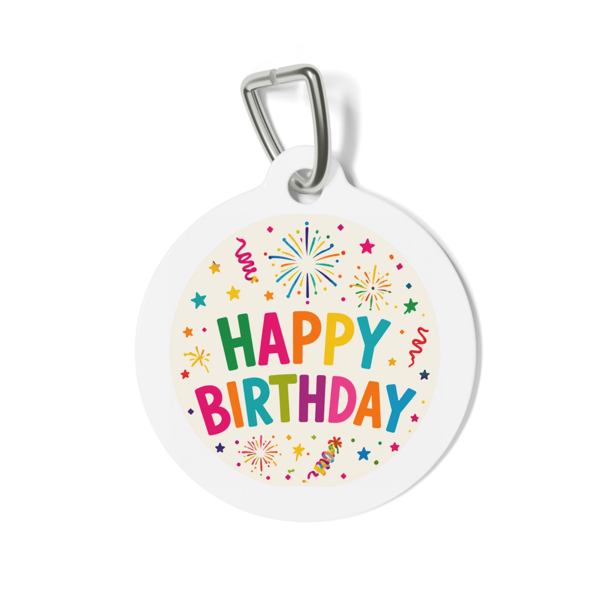 Rainbow Firework Birthday Bash Personalized Dog ID Tag