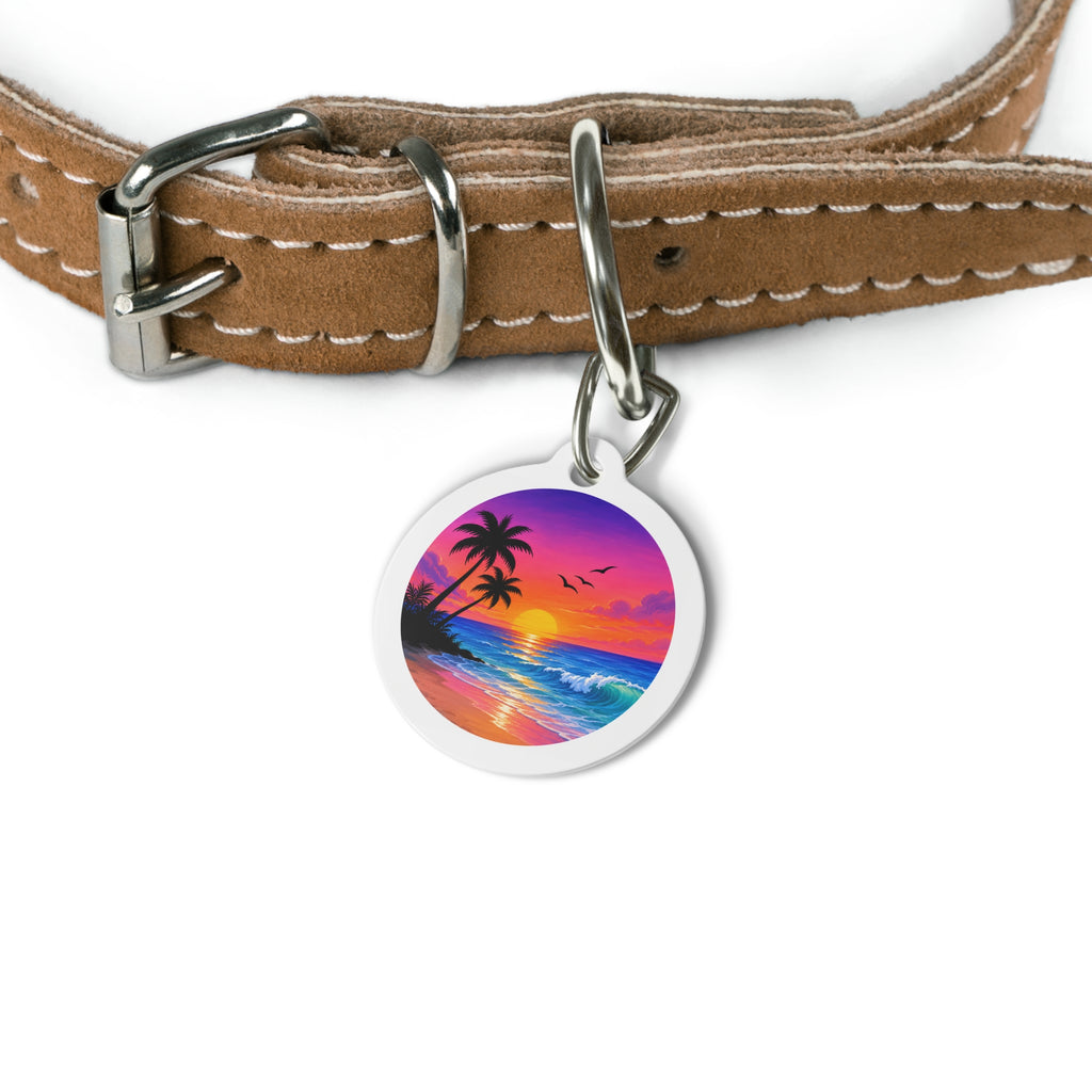 Vivid Beach Sunset Dreamy Coastal Scene Personalized Dog ID Tag