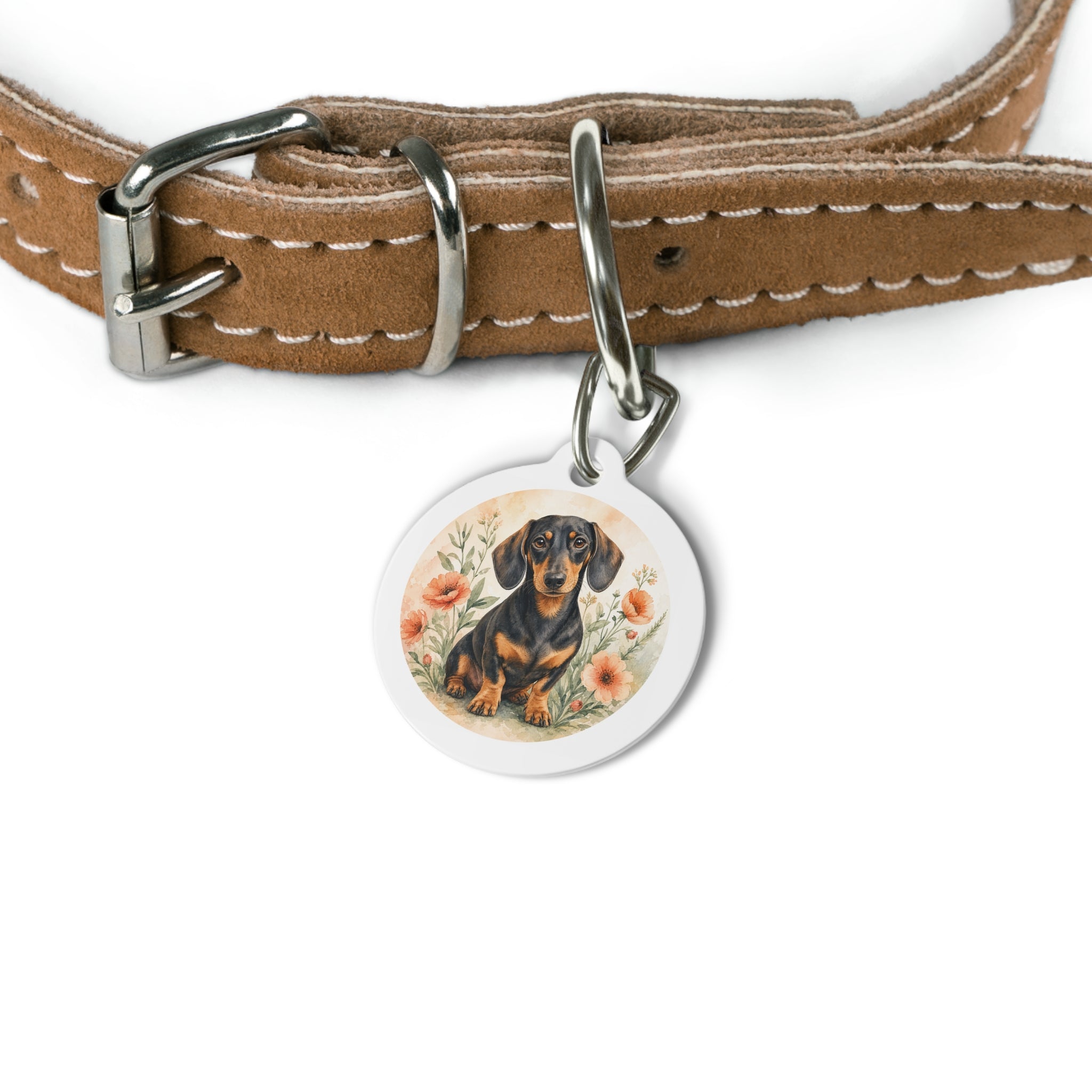 Dachshund Bright Floral Personalized Dog ID Tag