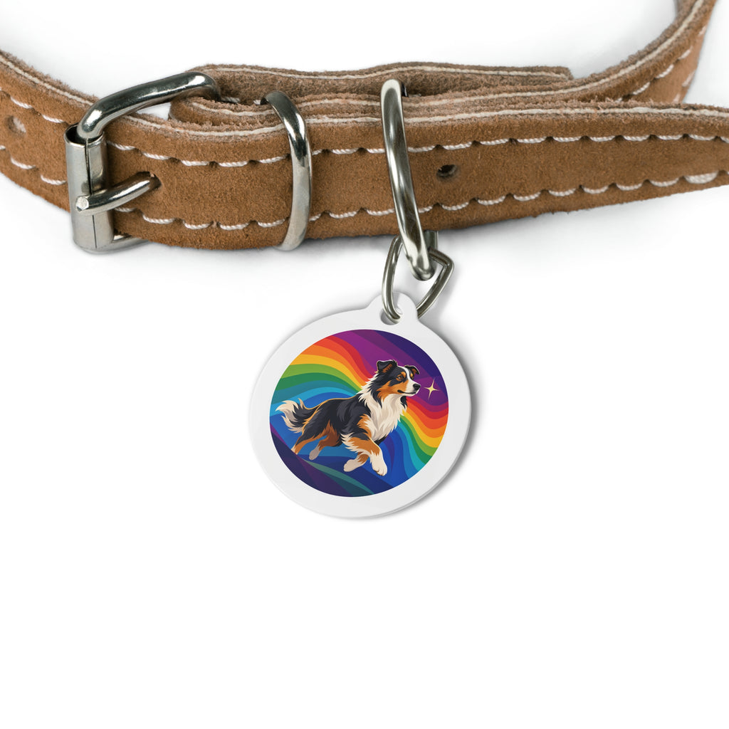 Australian Shepherd Rainbow Run Personalized Dog ID Tag