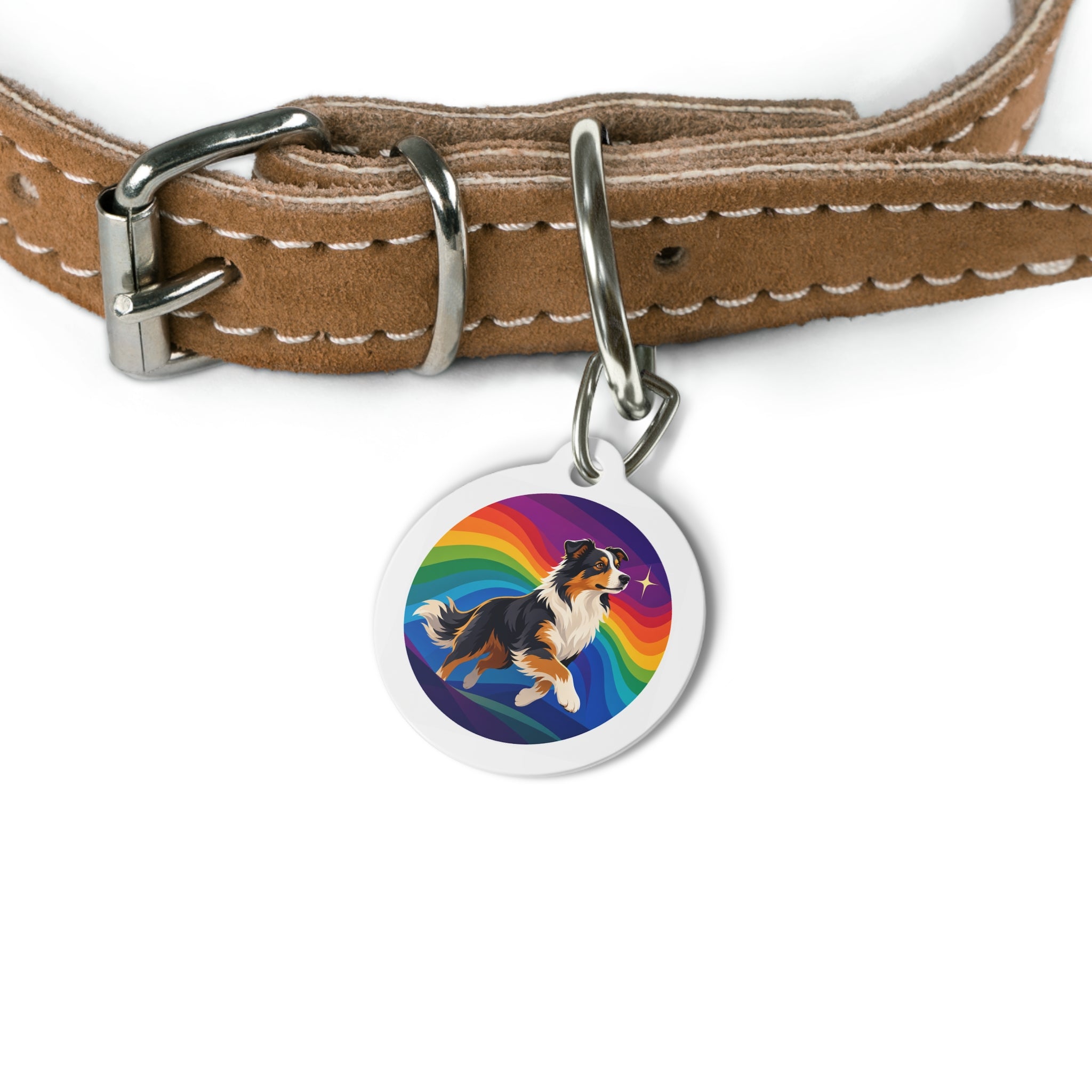 Australian Shepherd Rainbow Run Personalized Dog ID Tag
