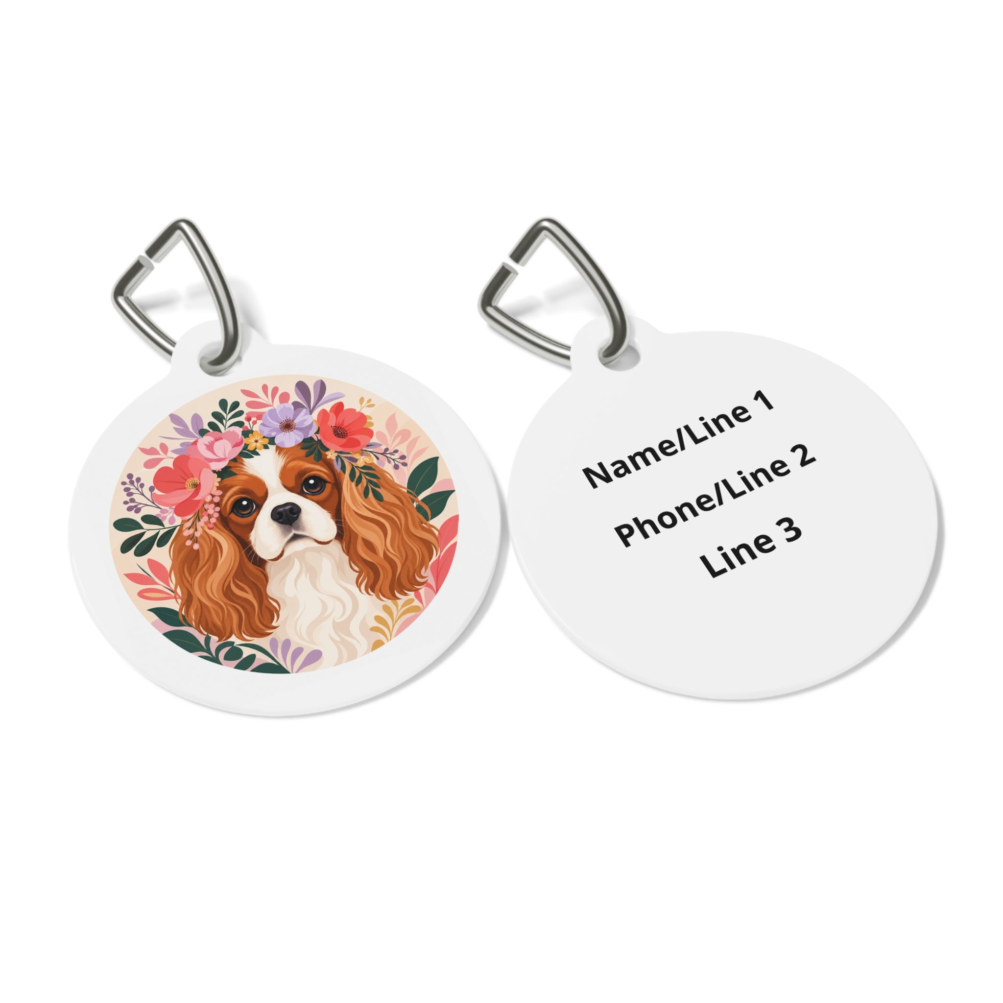 Cavalier King Charles Spaniel Floral Personalized Dog ID Tag
