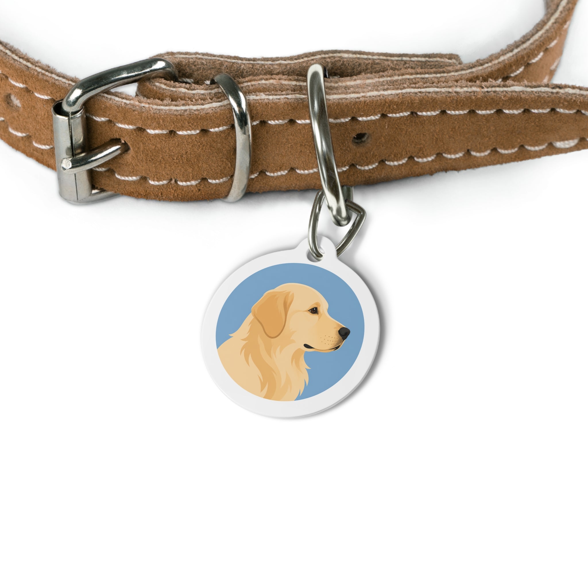 Placa de identificación personalizada para perro Golden Retriever Blue Circle