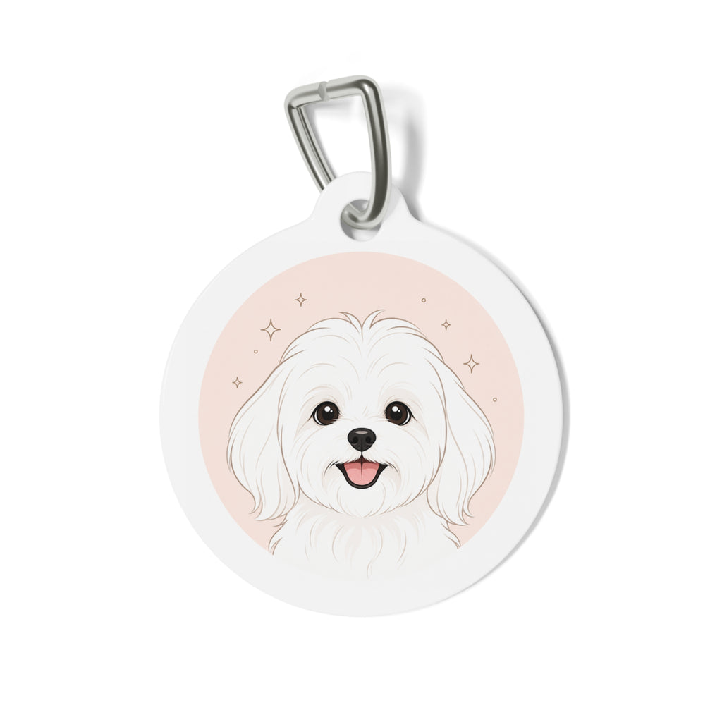 Maltese Blush Minimal Line Portrait Personalized Dog ID Tag
