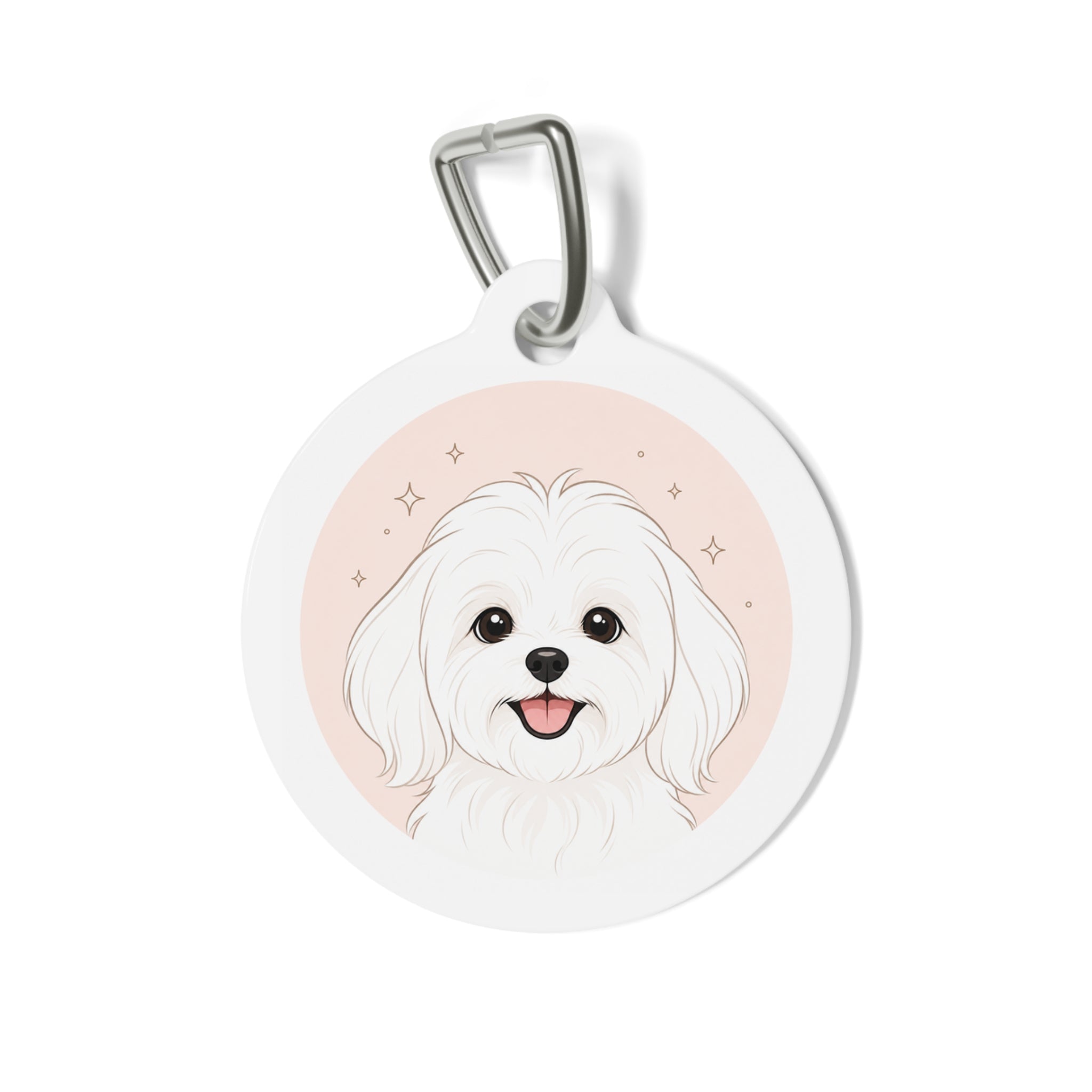 Maltese Blush Minimal Line Portrait Personalized Dog ID Tag
