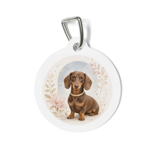 Dachshund Whimsical Floral Personalized Dog ID Tag