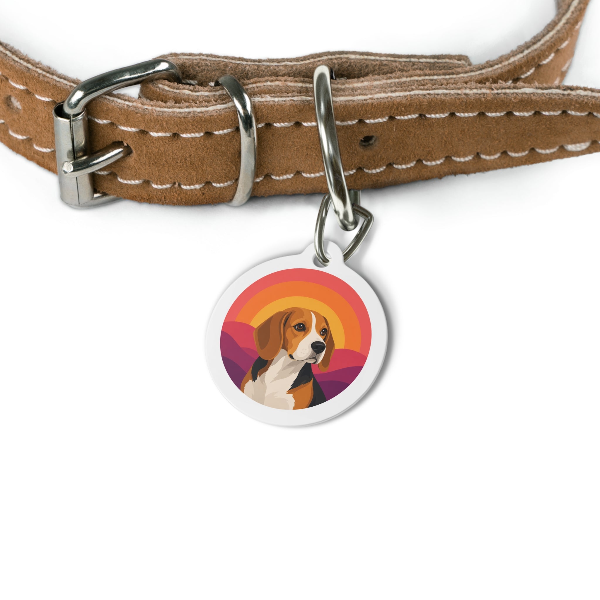 Beagle Retro Sunset Personalized Dog ID Tag