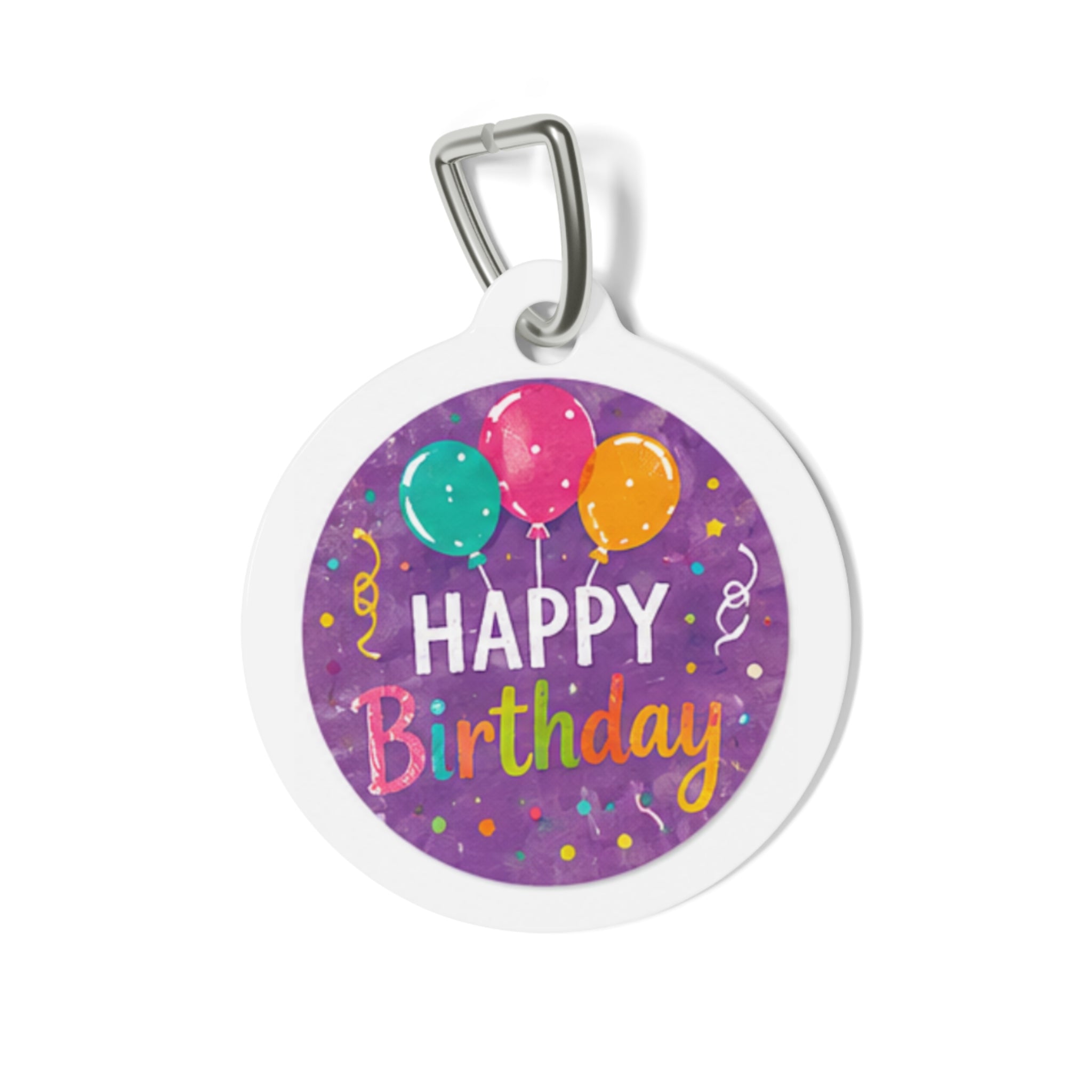 Purple Balloon & Confetti Surprise Personalized Dog ID Tag