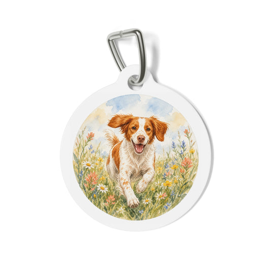 Brittany Wildflower Watercolor Personalized Dog ID Tag