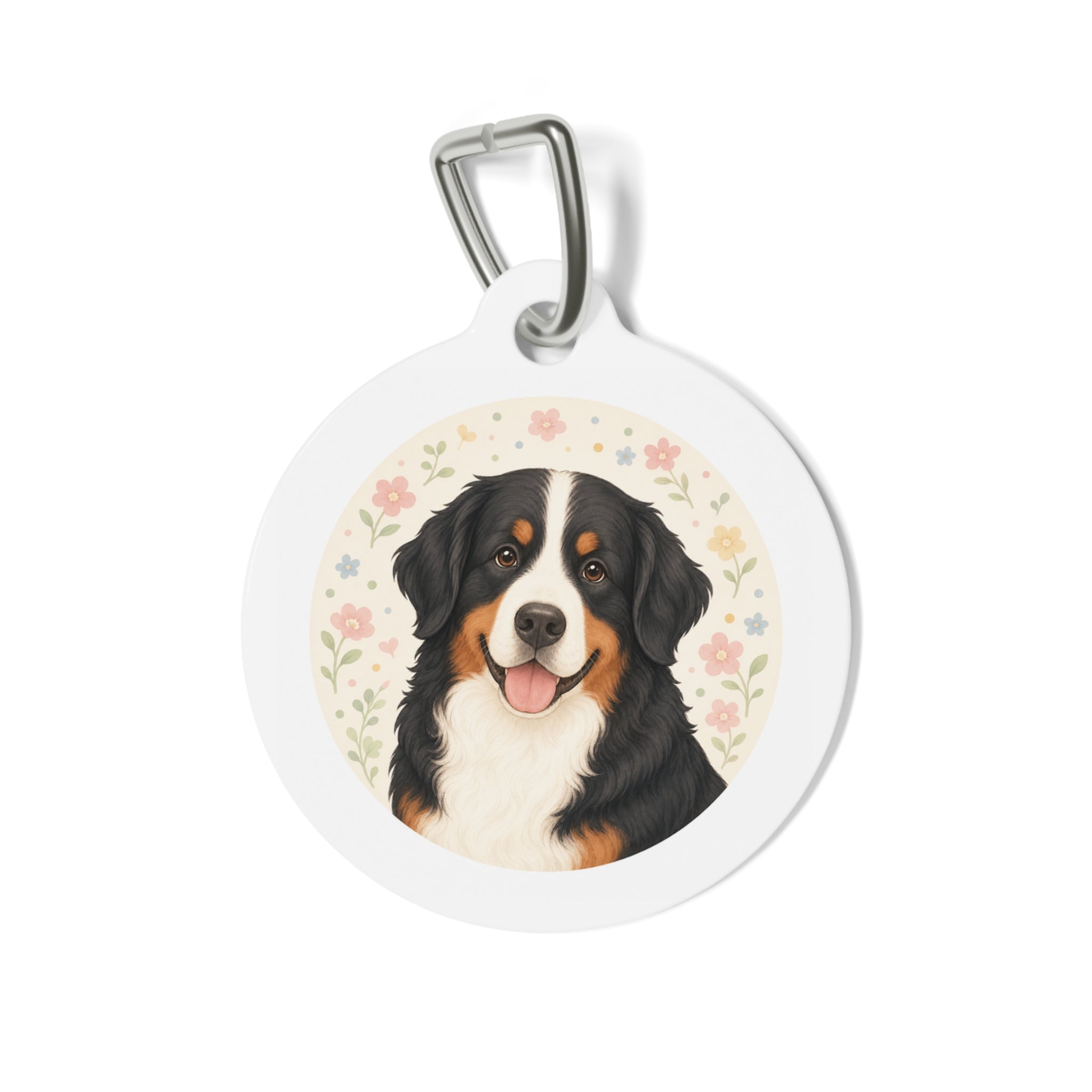 Bernese Mountain Dog Artful Botanical Portrait Personalized Dog ID Tag