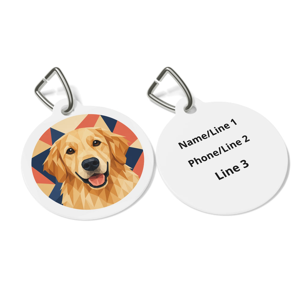 Etiqueta de identificación de perro personalizada con retrato de Golden Retriever en bajo poligonaje