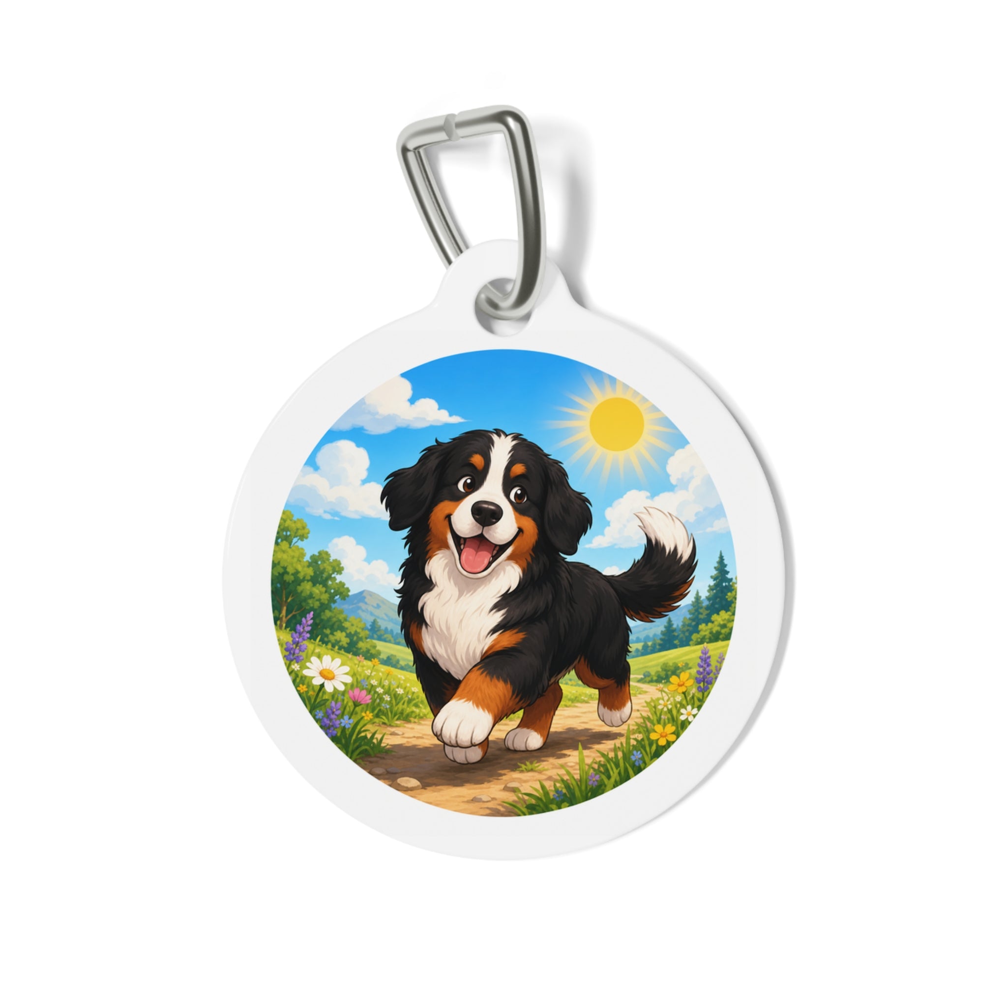 Bernese Mountain Dog Bright Garden Portrait Personalized Dog ID Tag