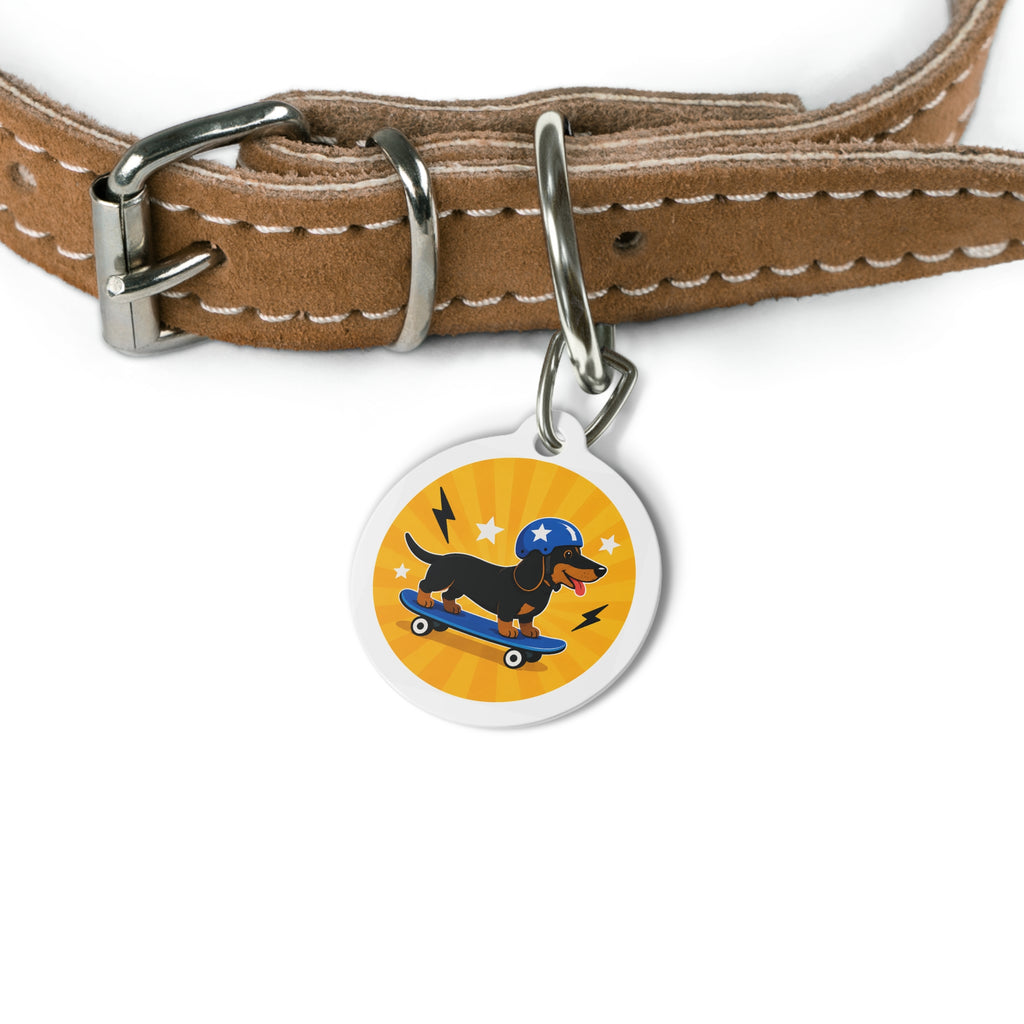 Skater Dachshund Energetic Sports Illustration Personalized Dog ID Tag