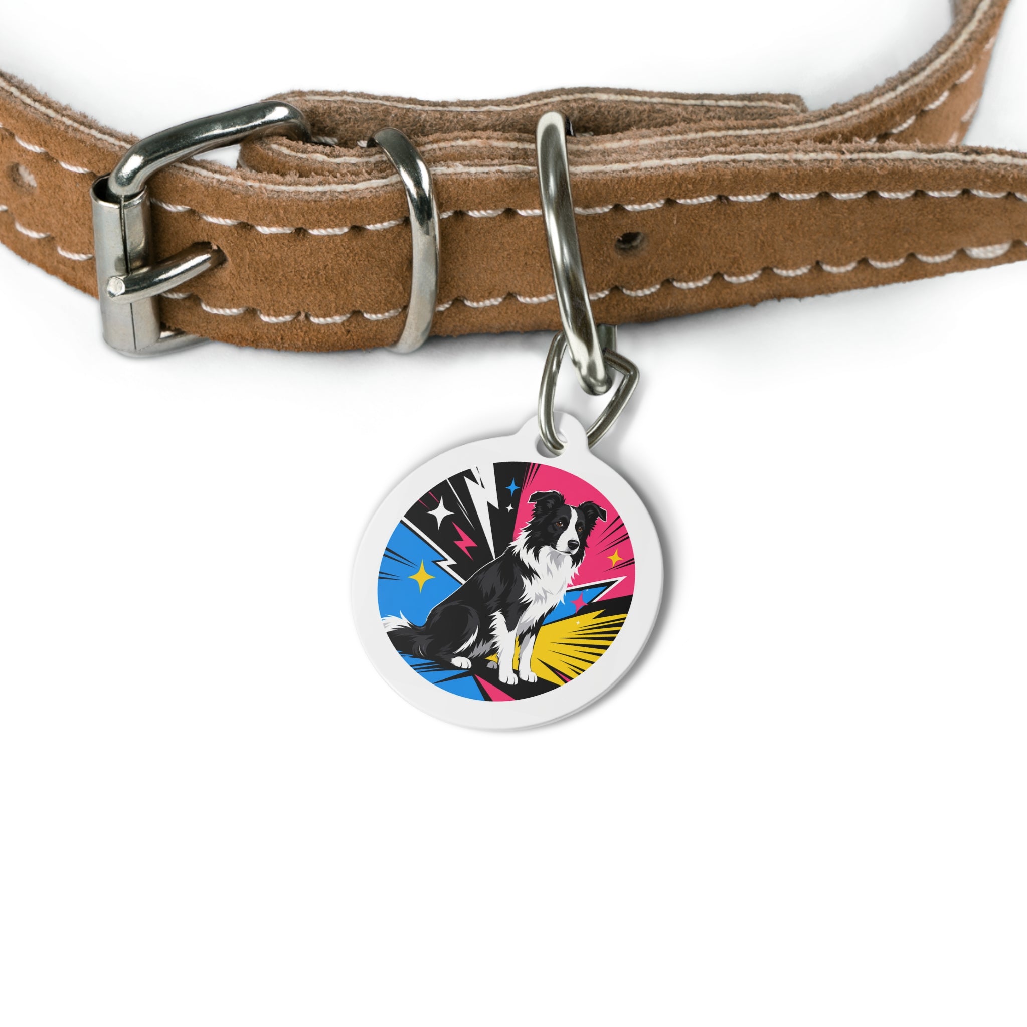 Border Collie Pop Hero Comic Personalized Dog ID Tag