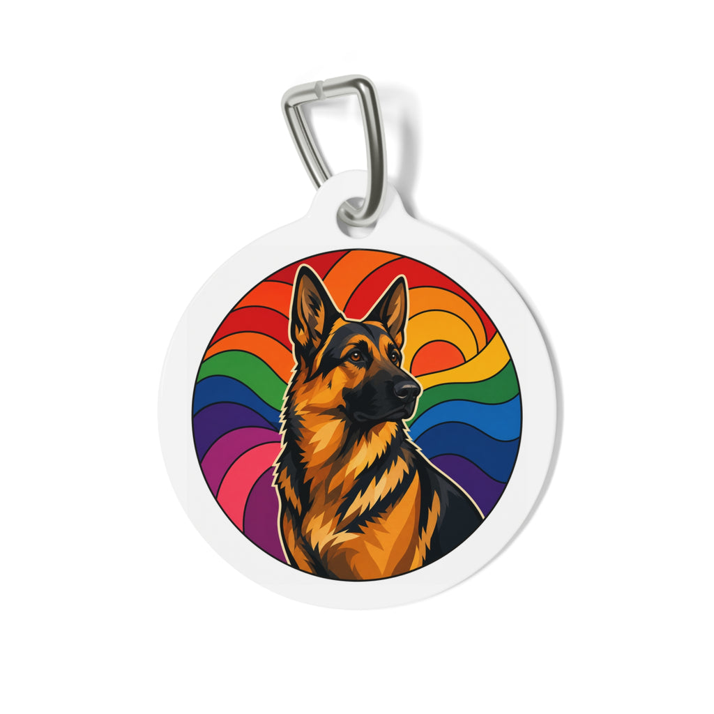 Placa de identificación de perro personalizada Pastor Alemán Arcoíris Pop