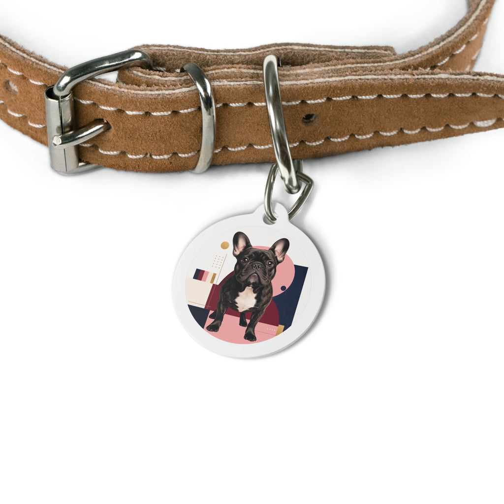French Bulldog Bright Modern Geometric Personalized Dog ID Tag