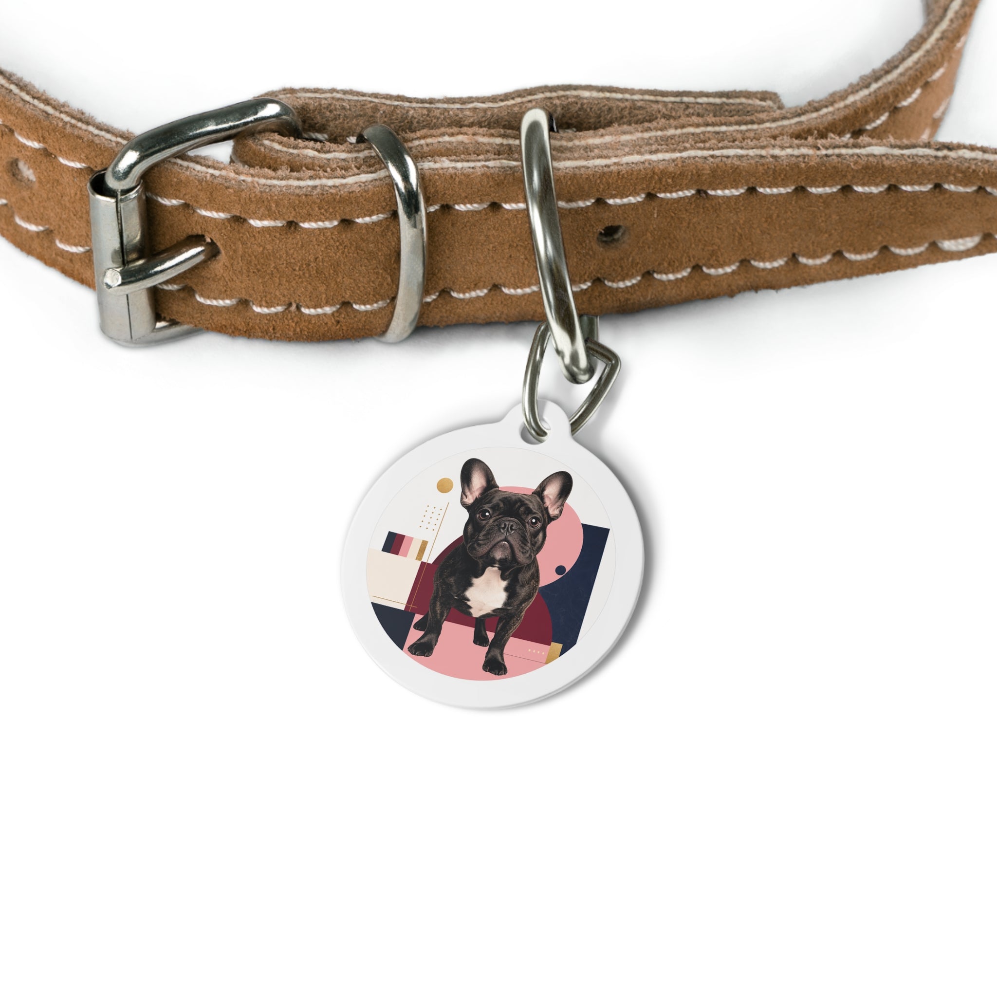 French Bulldog Bright Modern Geometric Personalized Dog ID Tag