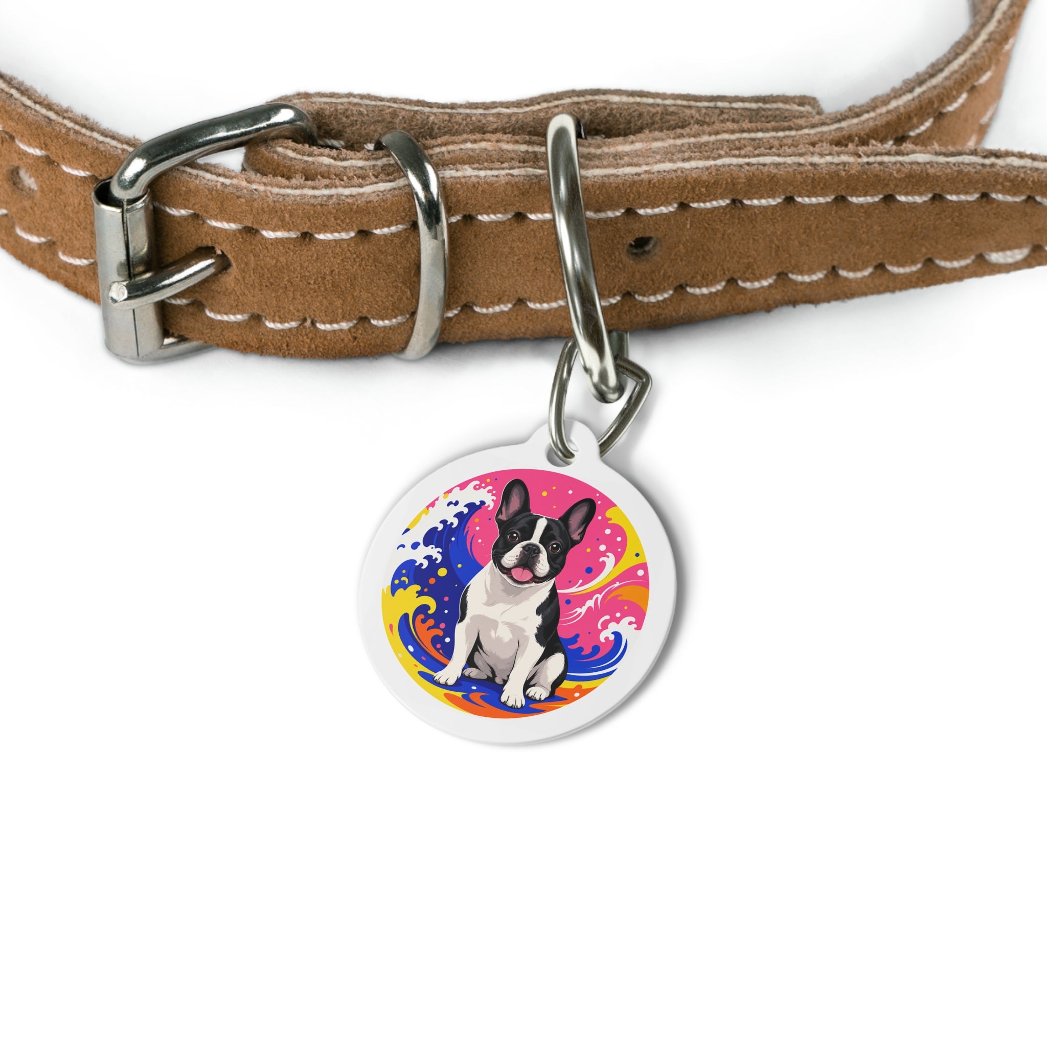 French Bulldog Whimsical Vibrant Color Personalized Dog ID Tag