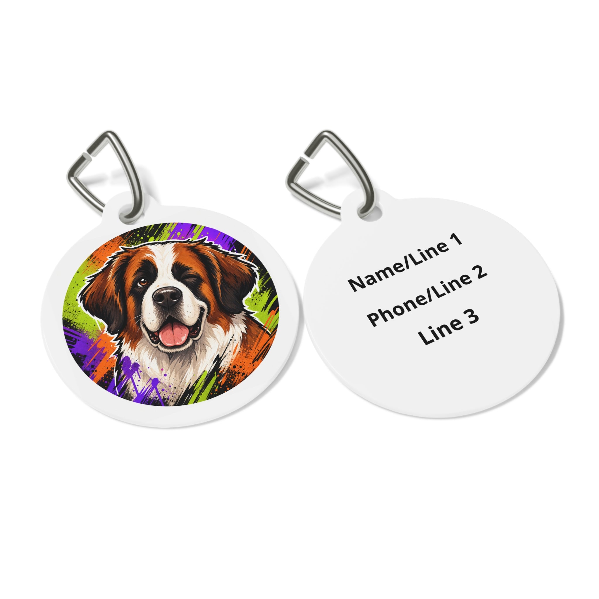 Saint Bernard Classic Floral Portrait Personalized Dog ID Tag