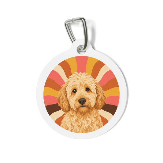 Goldendoodle Retro Sunrise Personalized Dog ID Tag