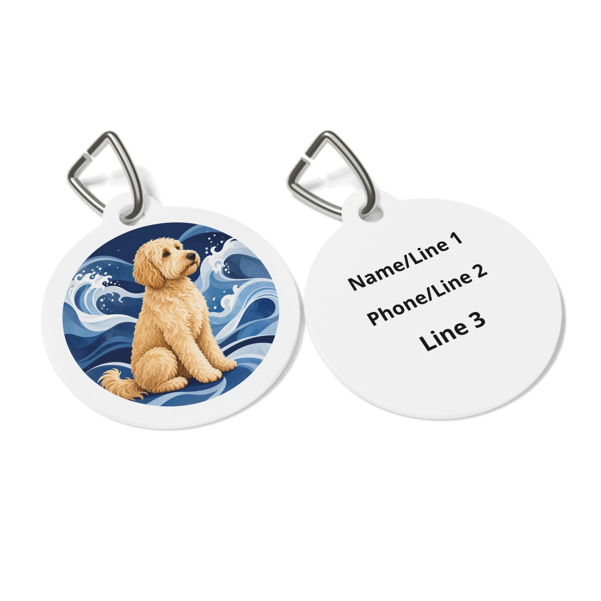 Goldendoodle Seaside Golden Portrait Personalized Dog ID Tag