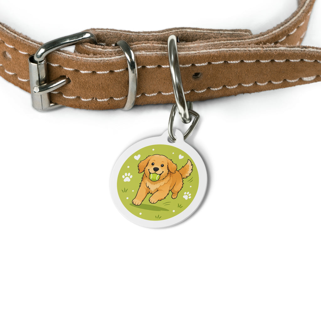 Tennis Golden Retriever Energetic Sports Illustration Personalized Dog ID Tag