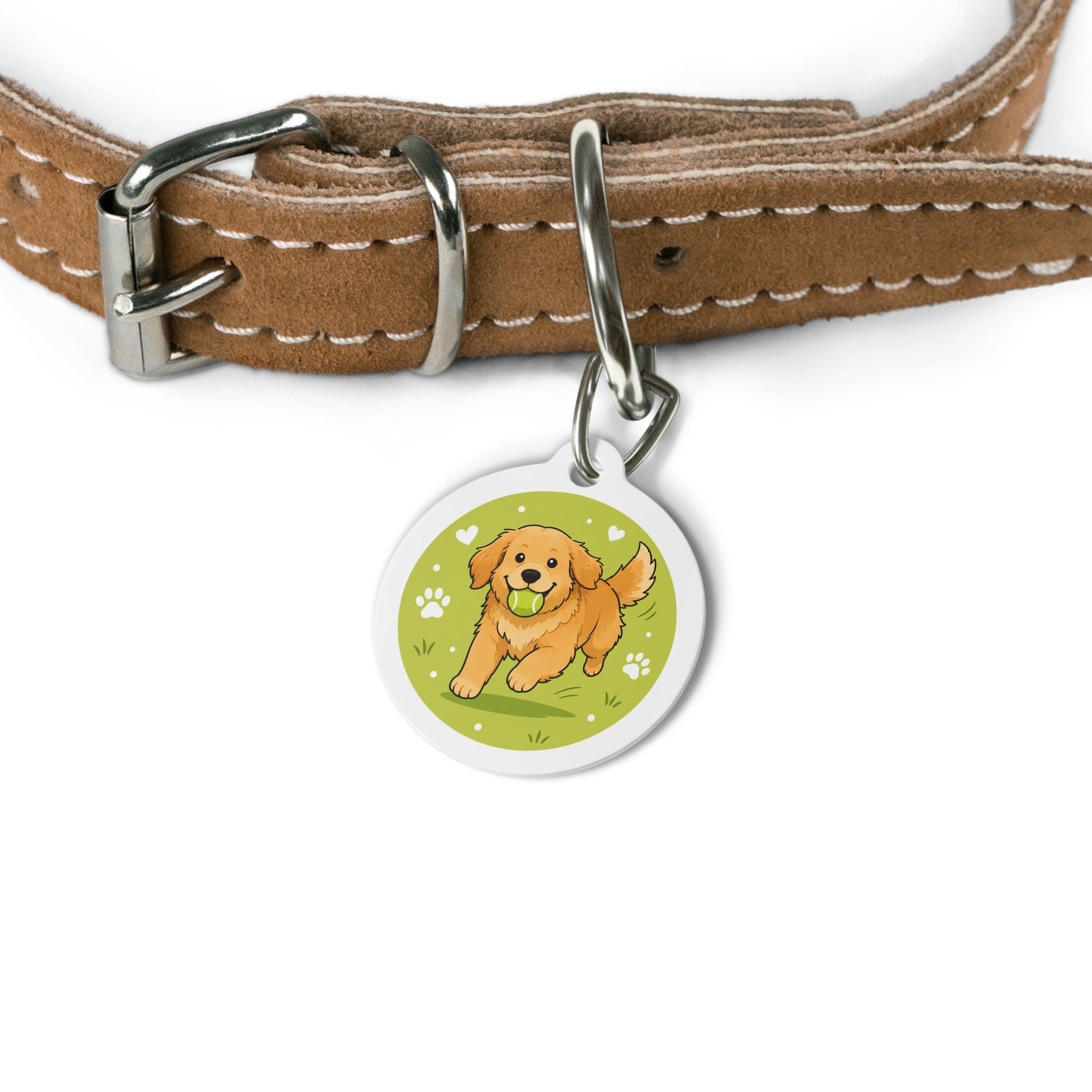 Tennis Golden Retriever Energetic Sports Illustration Personalized Dog ID Tag