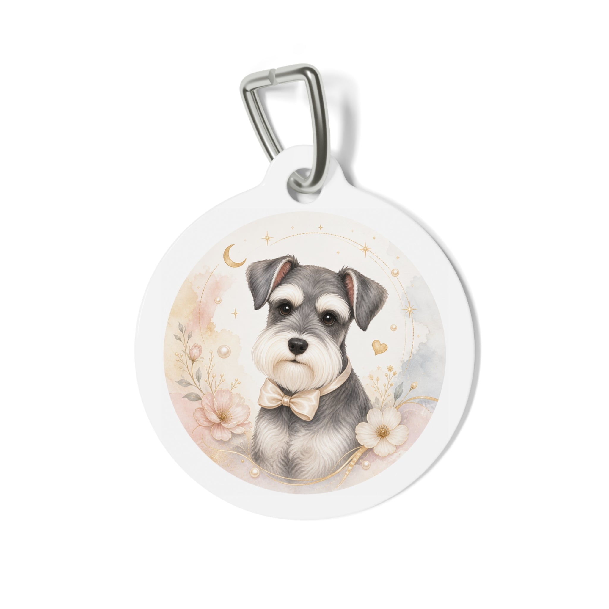 Miniature Schnauzer Soft Botanical Watercolor Personalized Dog ID Tag
