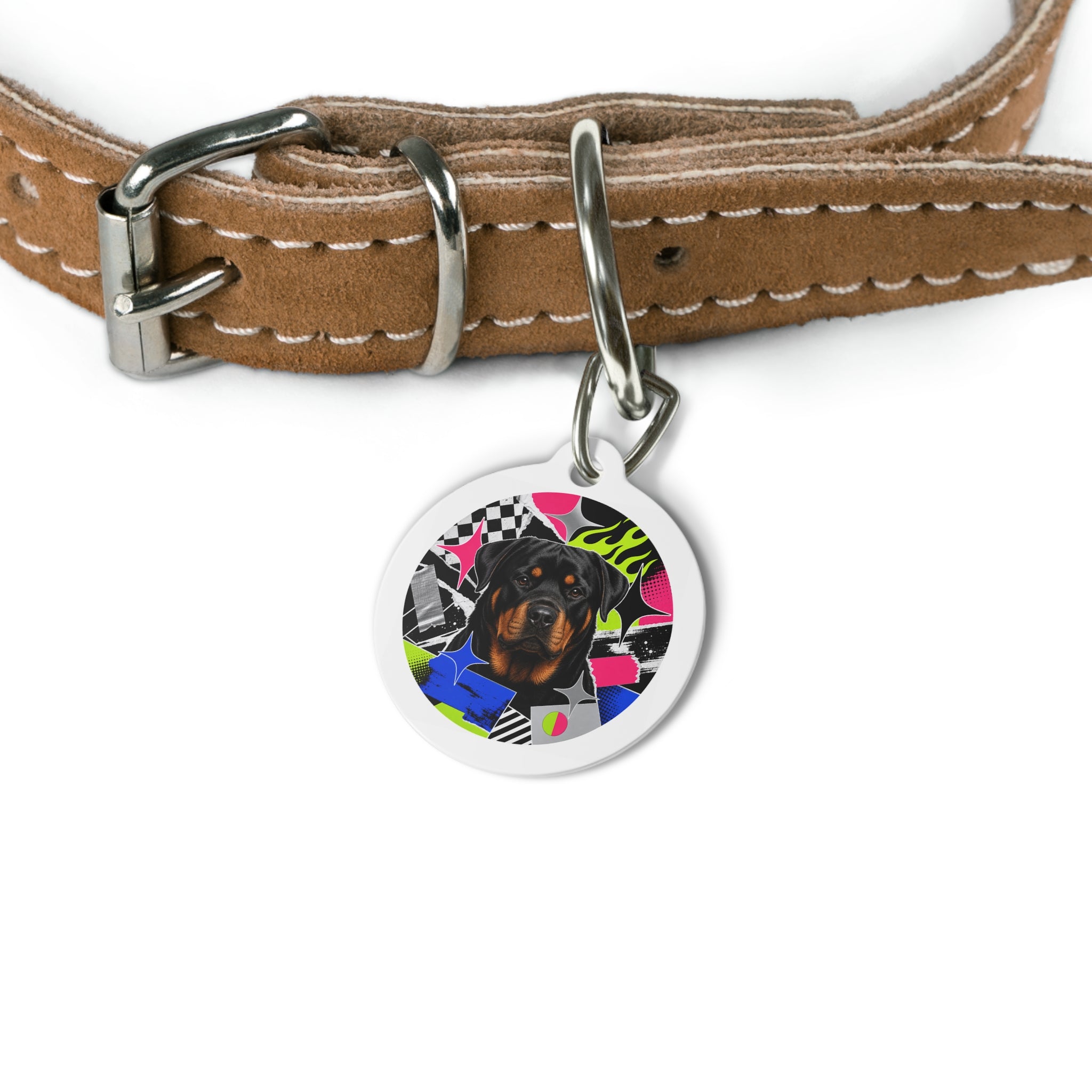 Rottweiler Neon Street Collage Personalized Dog ID Tag