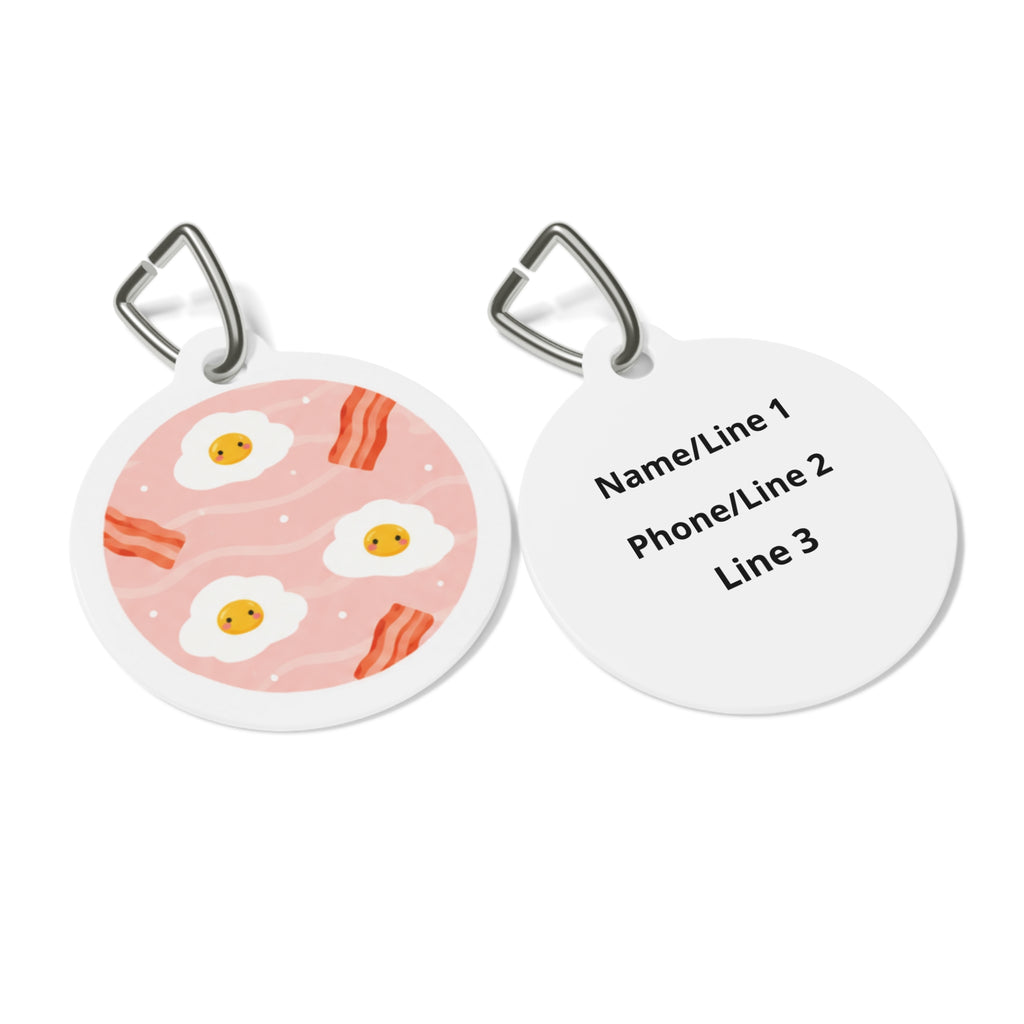 Pink Bacon & Eggs Whimsical Foodie Art Personalized Dog ID Tag