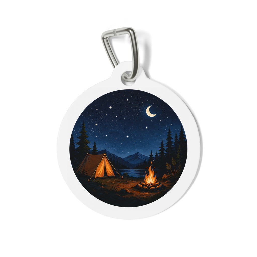 Moonlit Campfire Scenic Outdoor Adventure Personalized Dog ID Tag