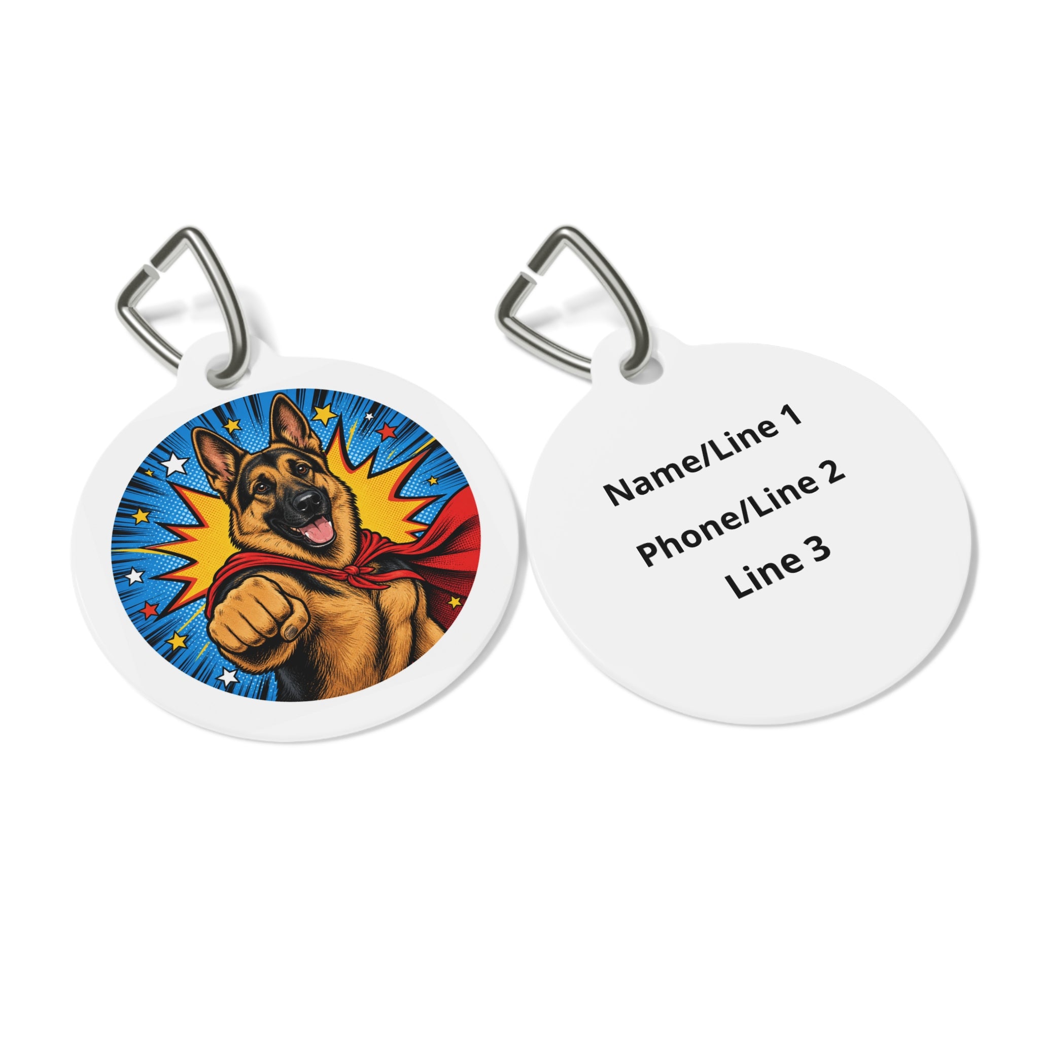 German Shepherd Superhero Punch Personalized Dog ID Tag