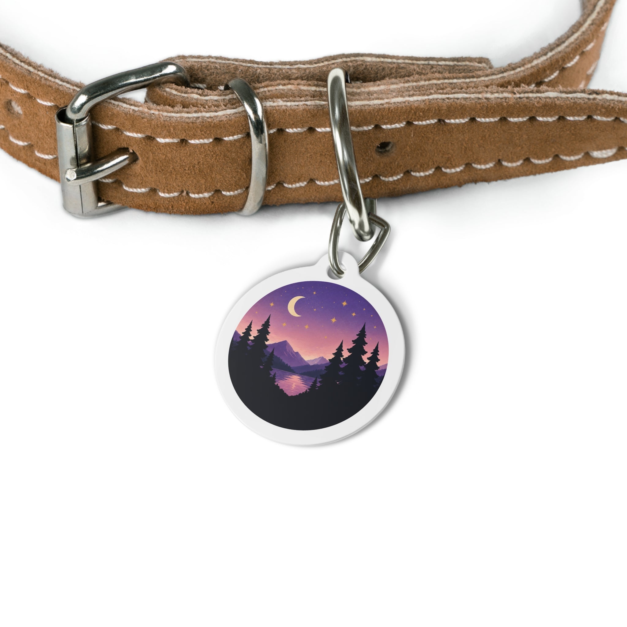 Purple Moon Lake Scenic Outdoor Adventure Personalized Dog ID Tag