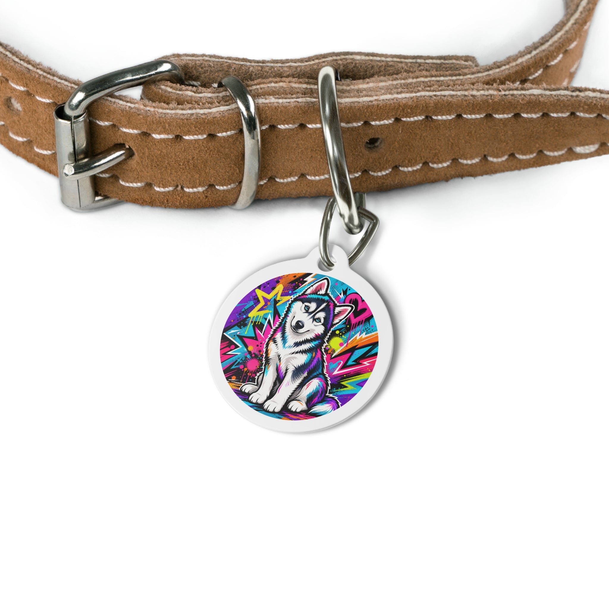 Siberian Husky Neon Graffiti Personalized Dog ID Tag