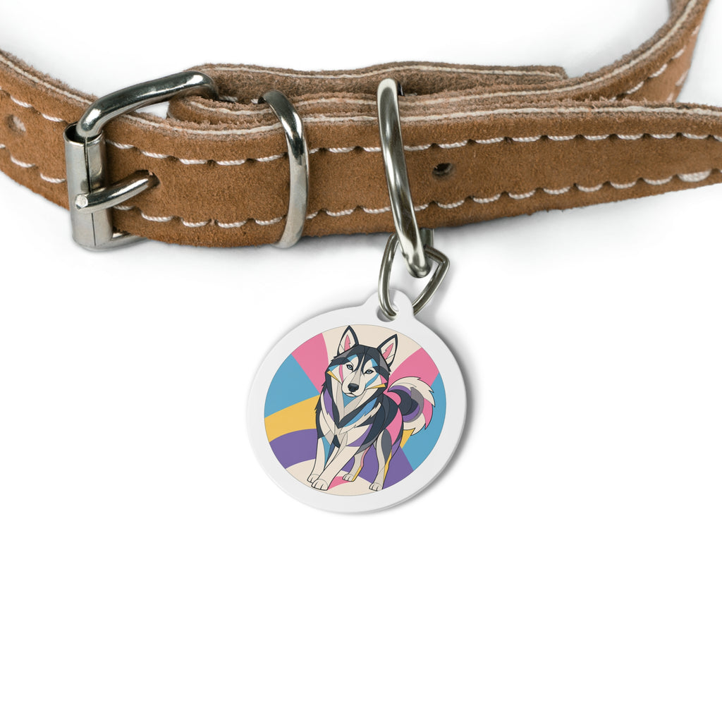 Placa de Identificación Personalizada para Perro Husky Siberiano Guardián del Prisma