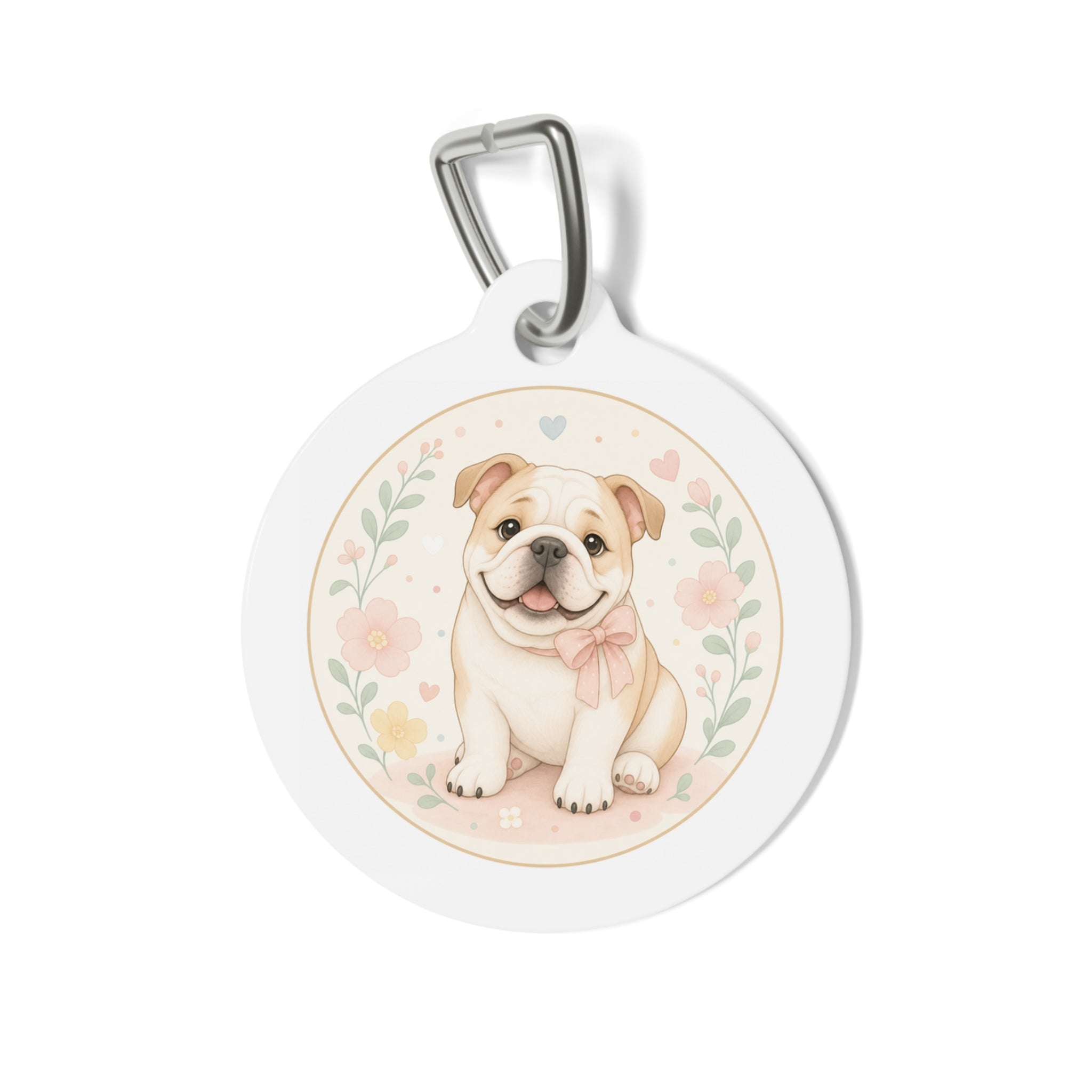 Bulldog Pastel Blossom Bow Personalized Dog ID Tag