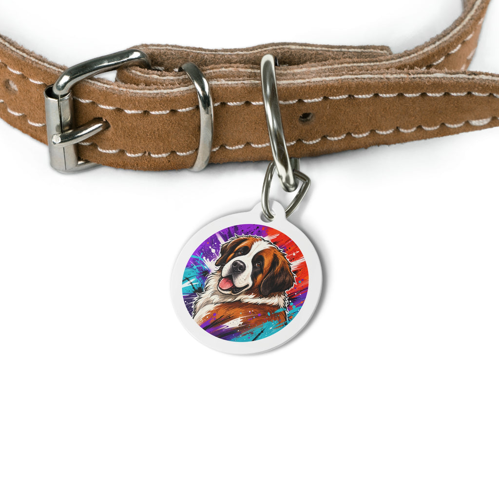 Saint Bernard Lighthearted Pastel Art Personalized Dog ID Tag