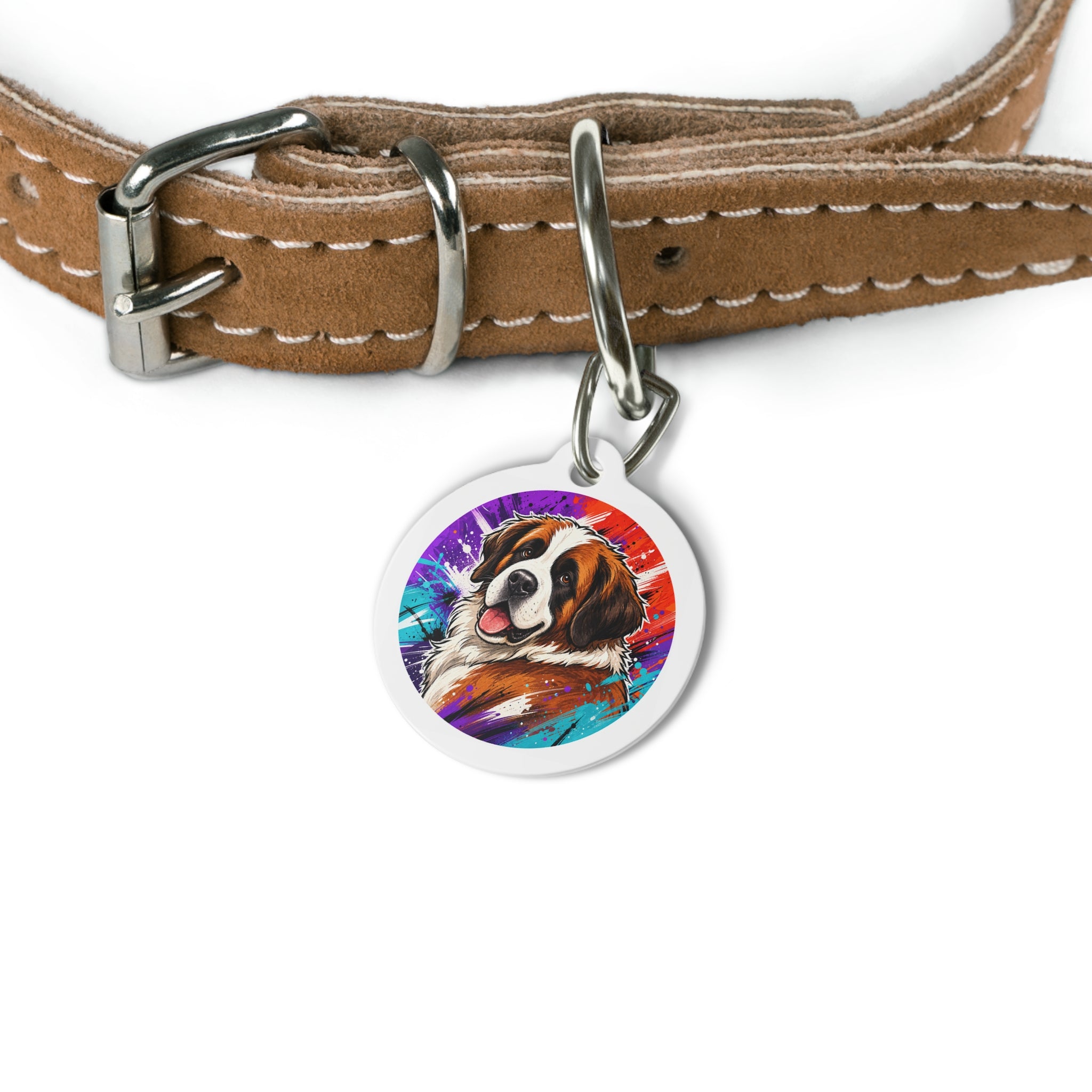 Saint Bernard Lighthearted Pastel Art Personalized Dog ID Tag