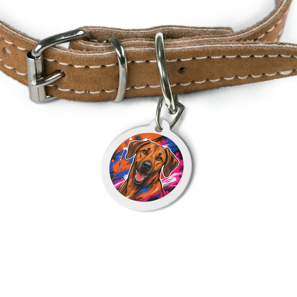 Placa de identificación personalizada para perro Retrato Pop Neón Rhodesian Ridgeback