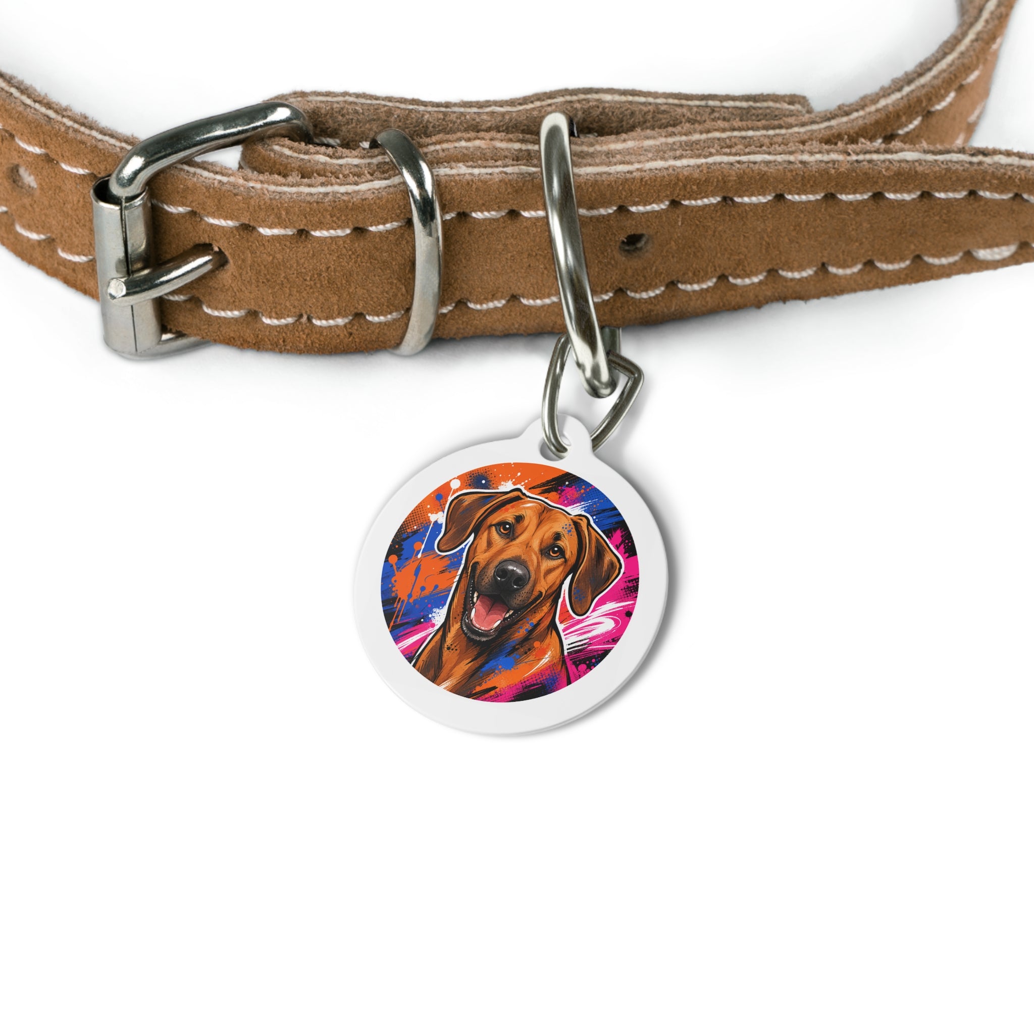Rhodesian Ridgeback Neon Pop Portrait Personalized Dog ID Tag