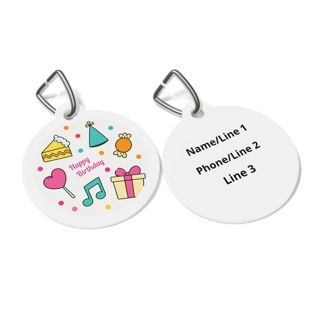 Placa de identificación personalizada para perro con garabato de cumpleaños dibujado a mano para fiesta