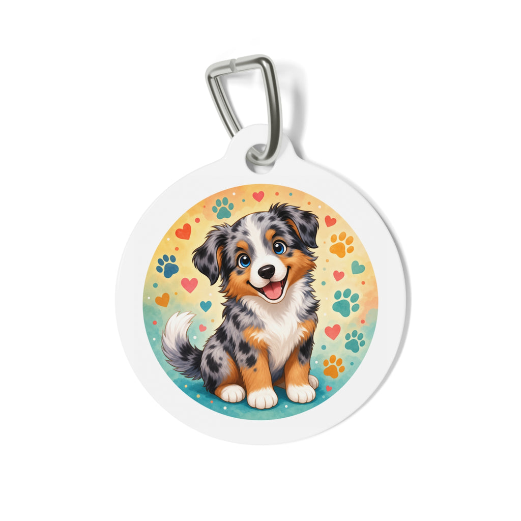 Australian Shepherd Happy Paws Puppy Personalized Dog ID Tag