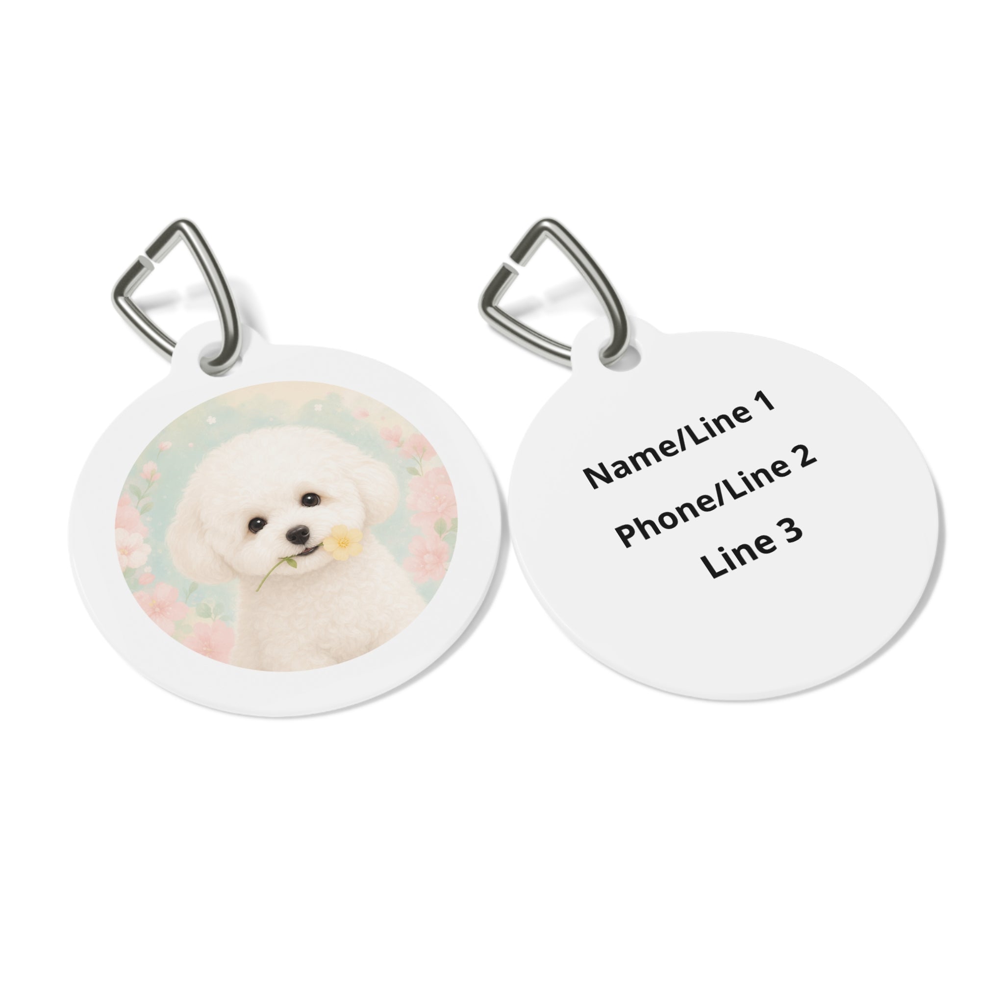 Bichon Frise Floral Personalized Dog ID Tag