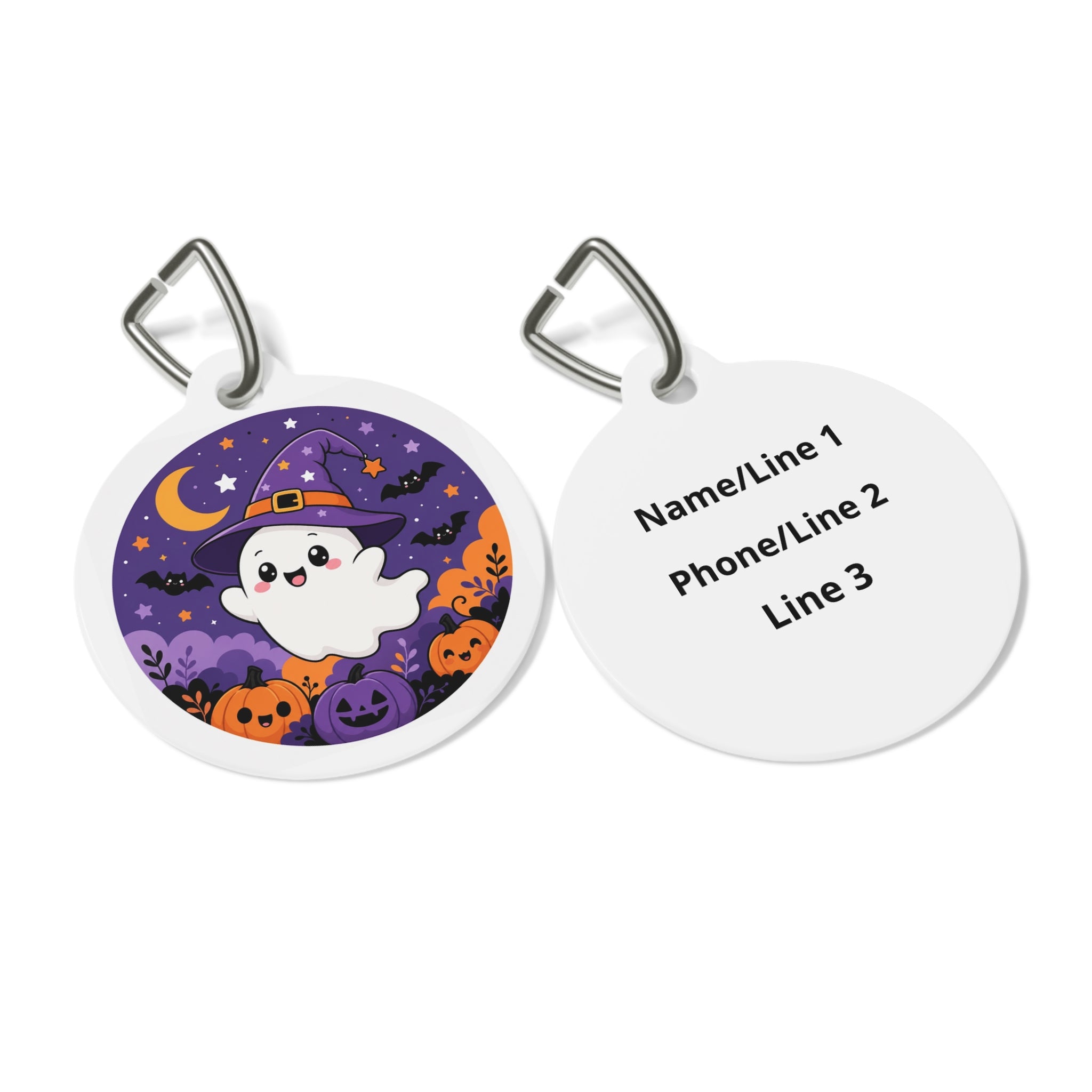 Cute Witch Ghost & Crescent Moon Personalized Dog ID Tag