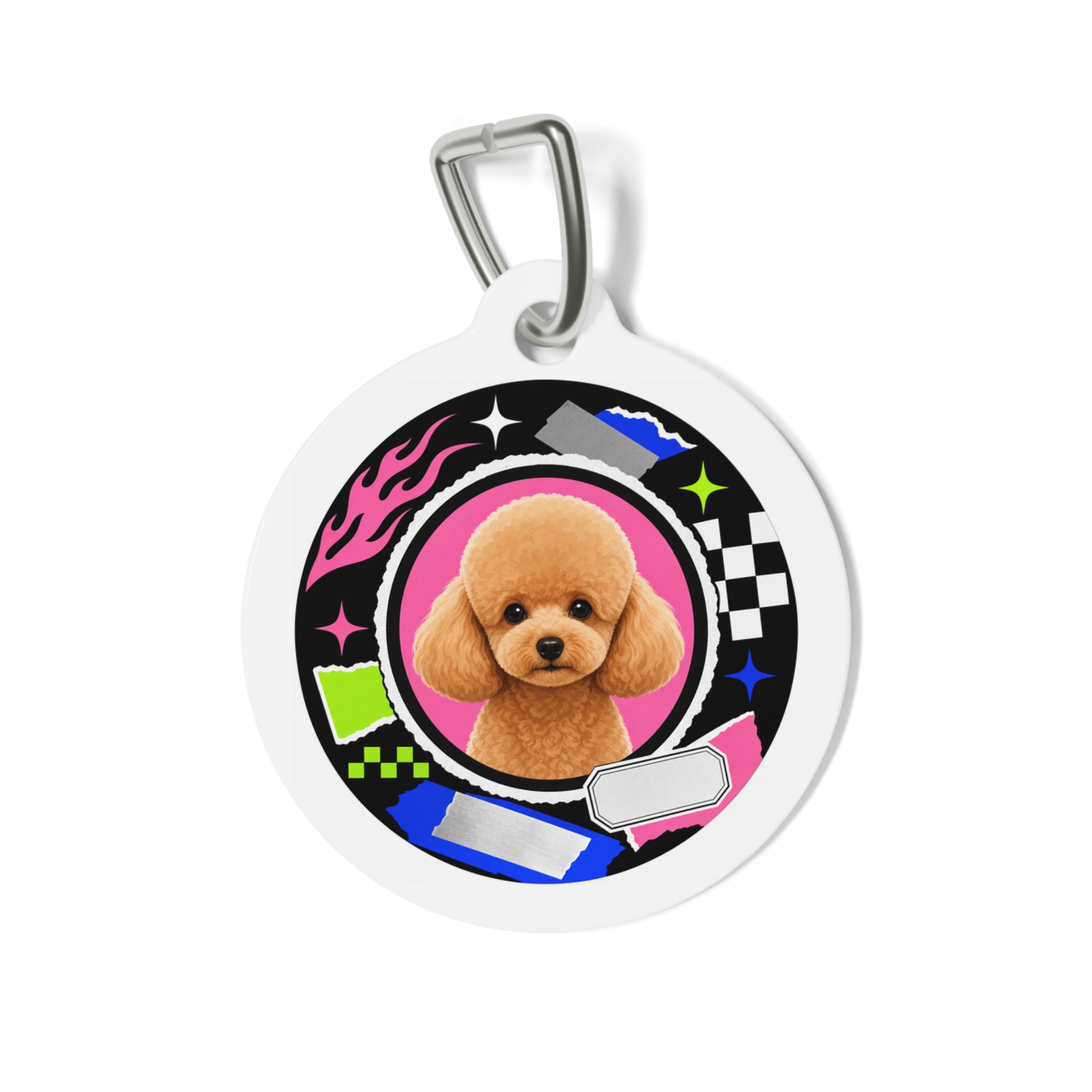 Toy Poodle Neon Punk Frame Apricot Personalized Dog ID Tag