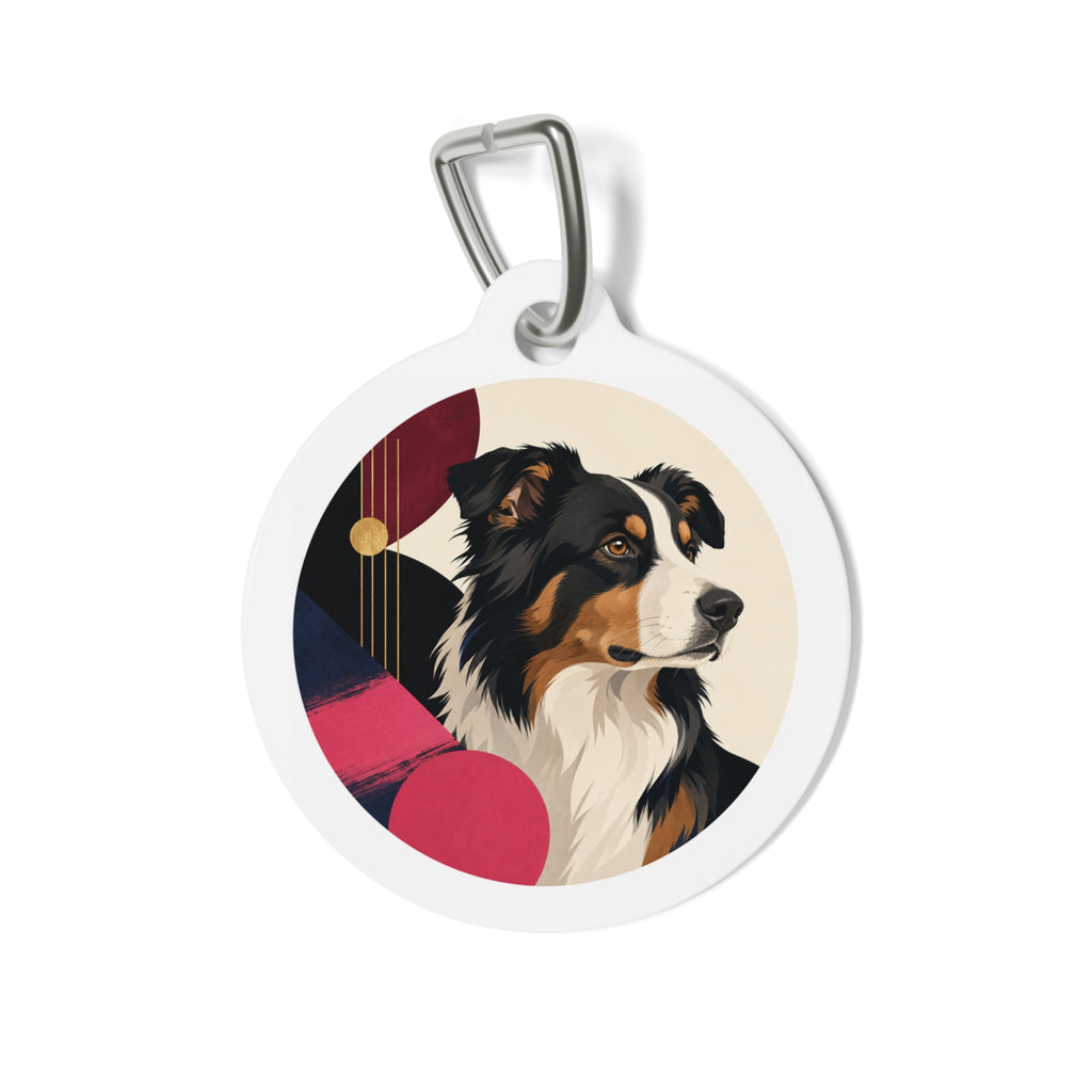 Chapa de identificación personalizada para perro Pastor Ganadero Australiano Retrato Art Decó