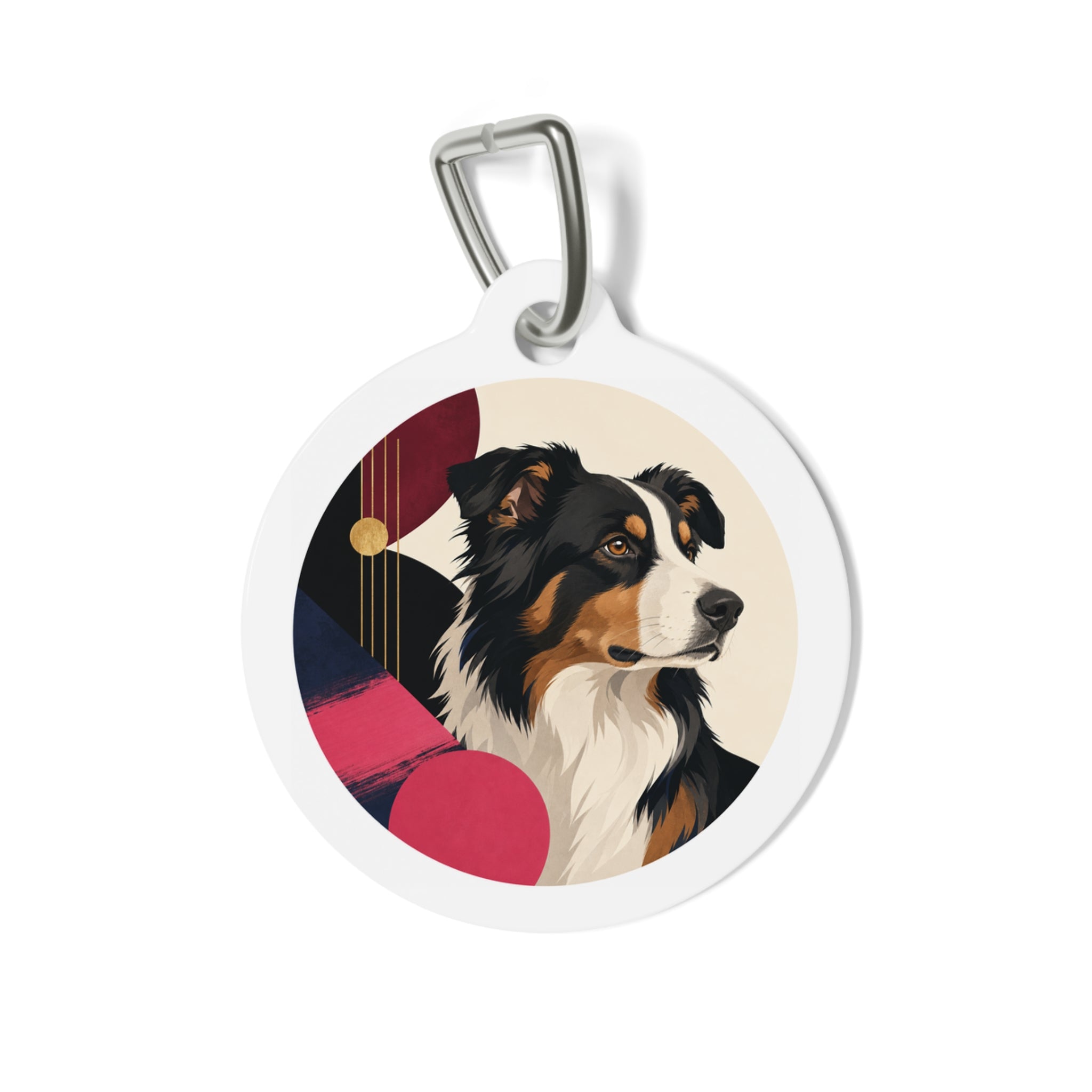 Australian Shepherd Art Deco Portrait Personalized Dog ID Tag
